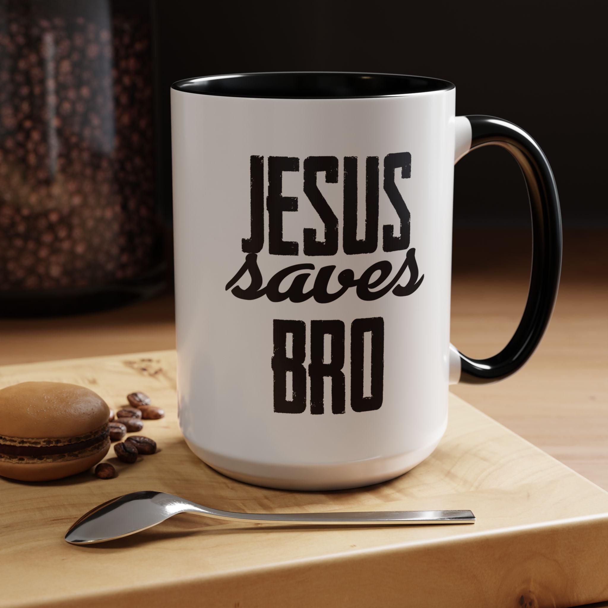 Christian Coffee Mug – 11oz & 15oz Jesus Saves Bro Quote, Colorful Interior