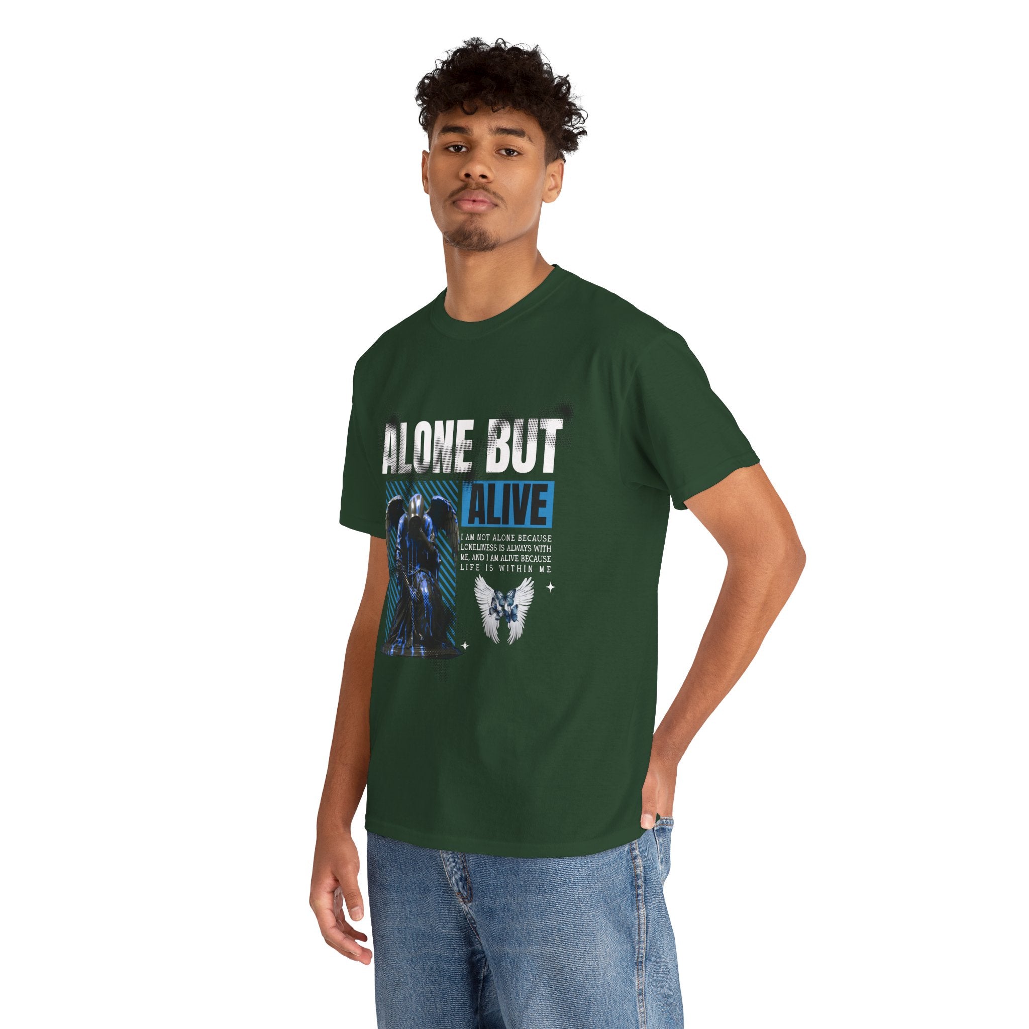 Alone but Alive" Dark Angel Statue with Blue Accents - Digital Art