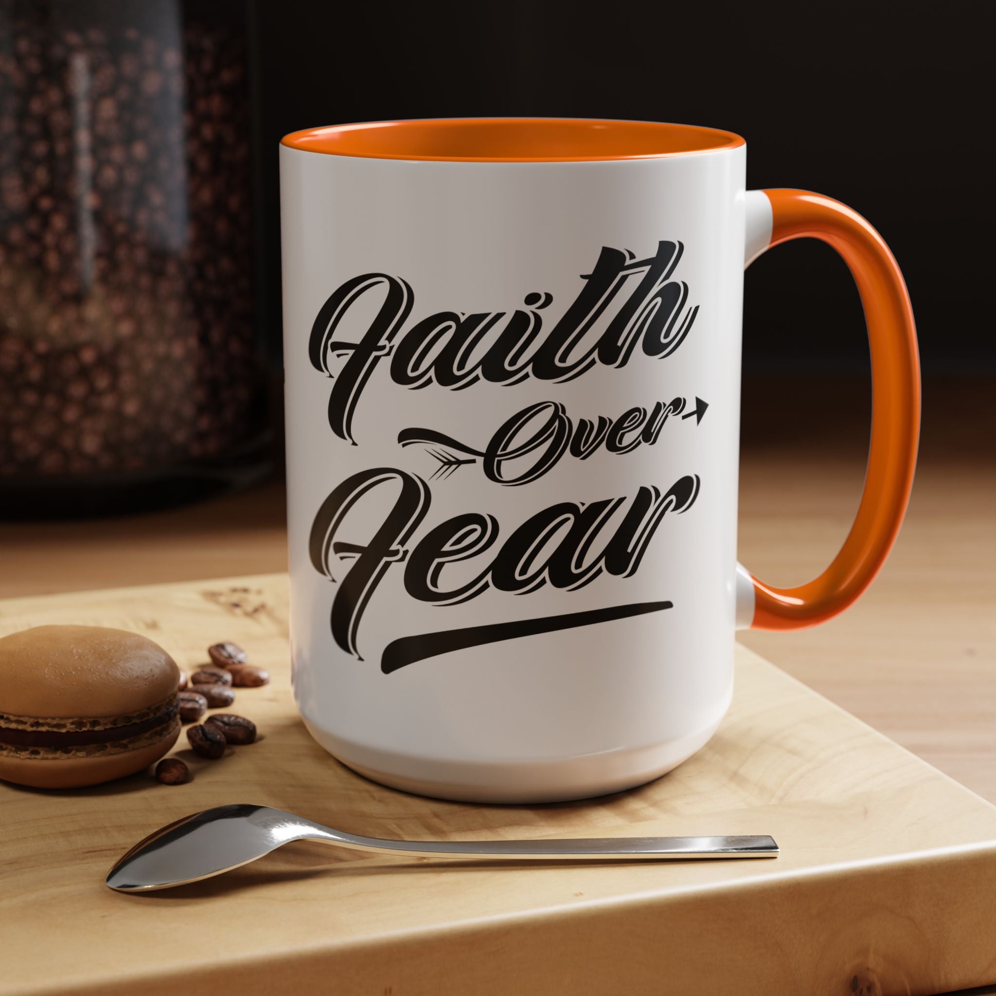 Faith Over Fear Coffee Mug – 11oz & 15oz Inspirational Christian Quote, Colorful Interior