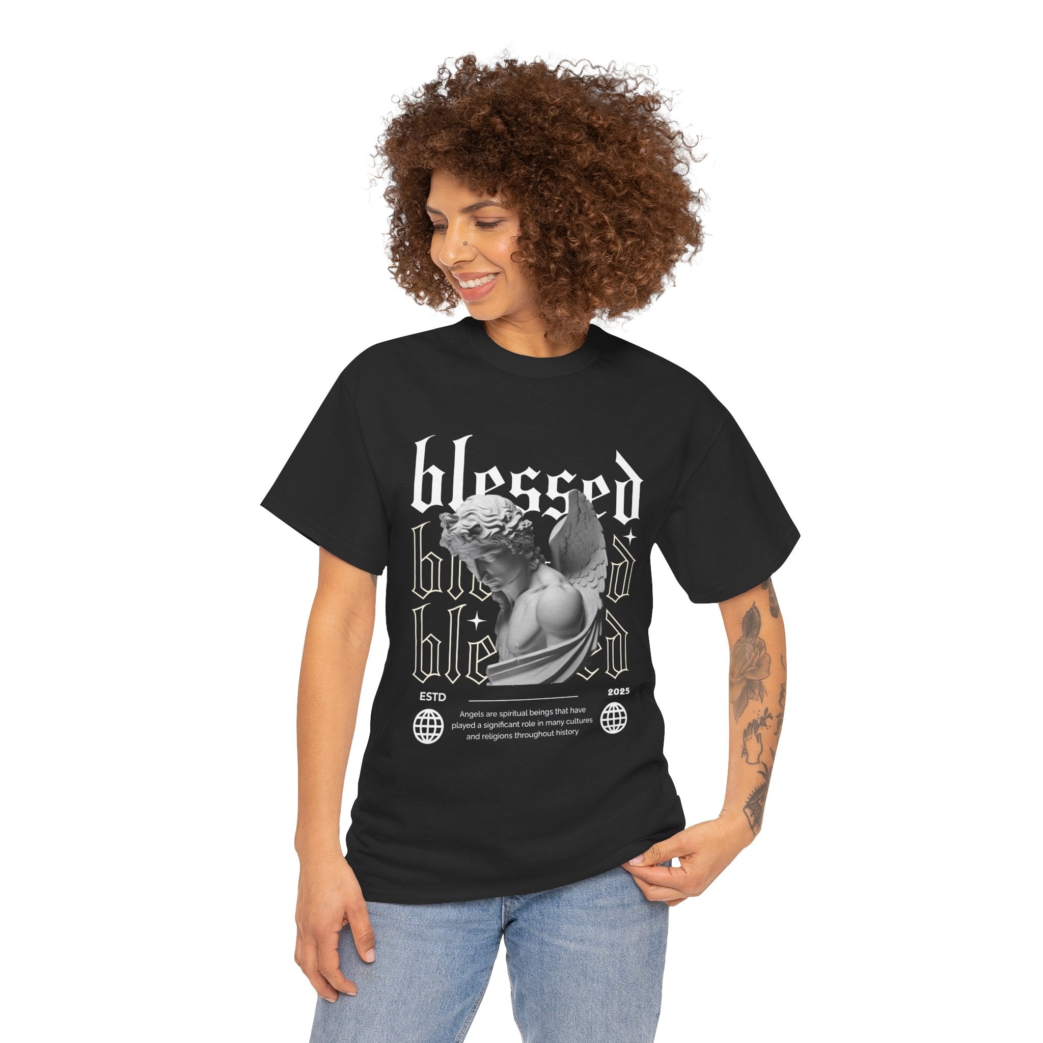 Blessed Guardian: Serene Angelic Sculpture Streetwear