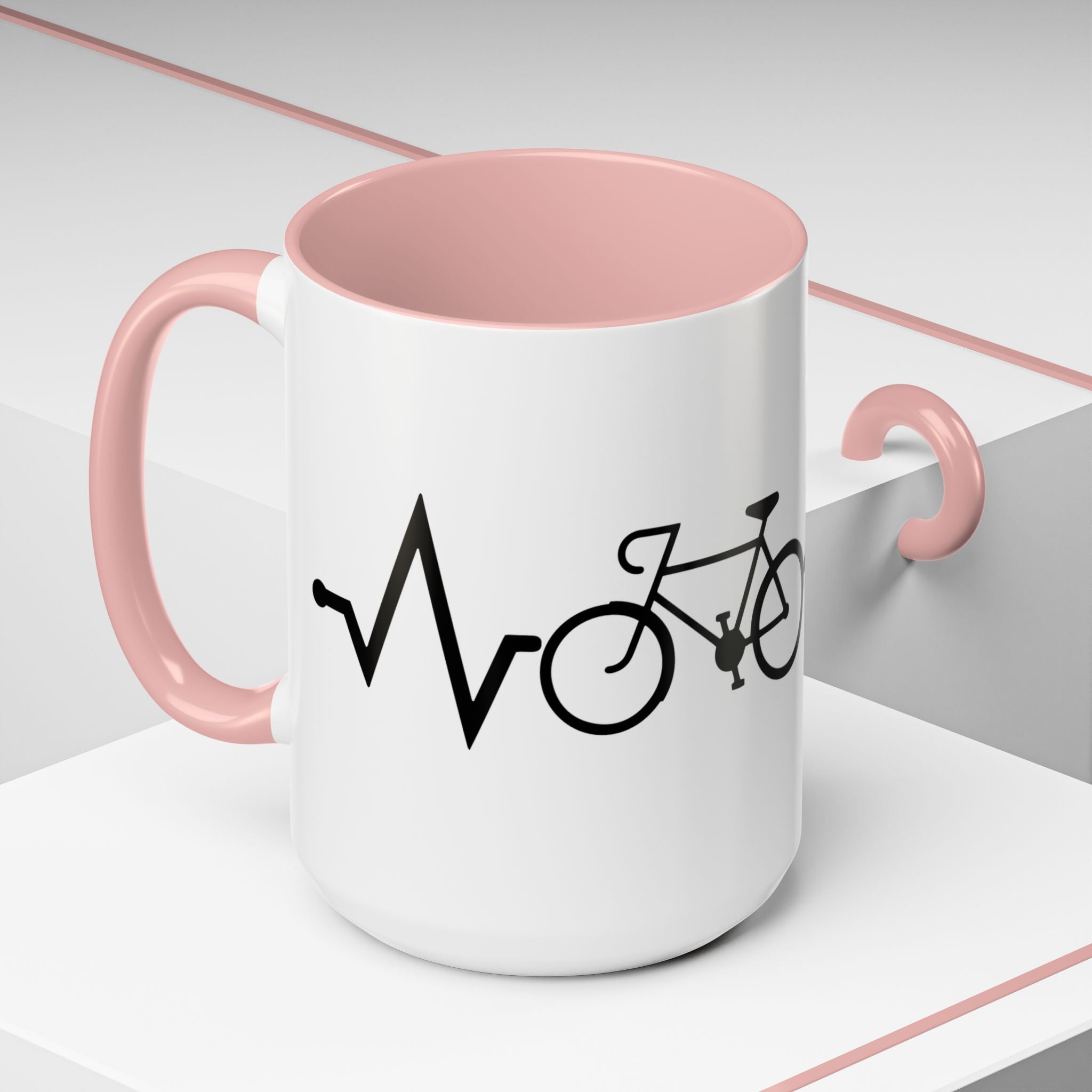 Cycling Lifeline Coffee Mug – 11oz & 15oz Bicycle Heartbeat Design, Colorful Interior
