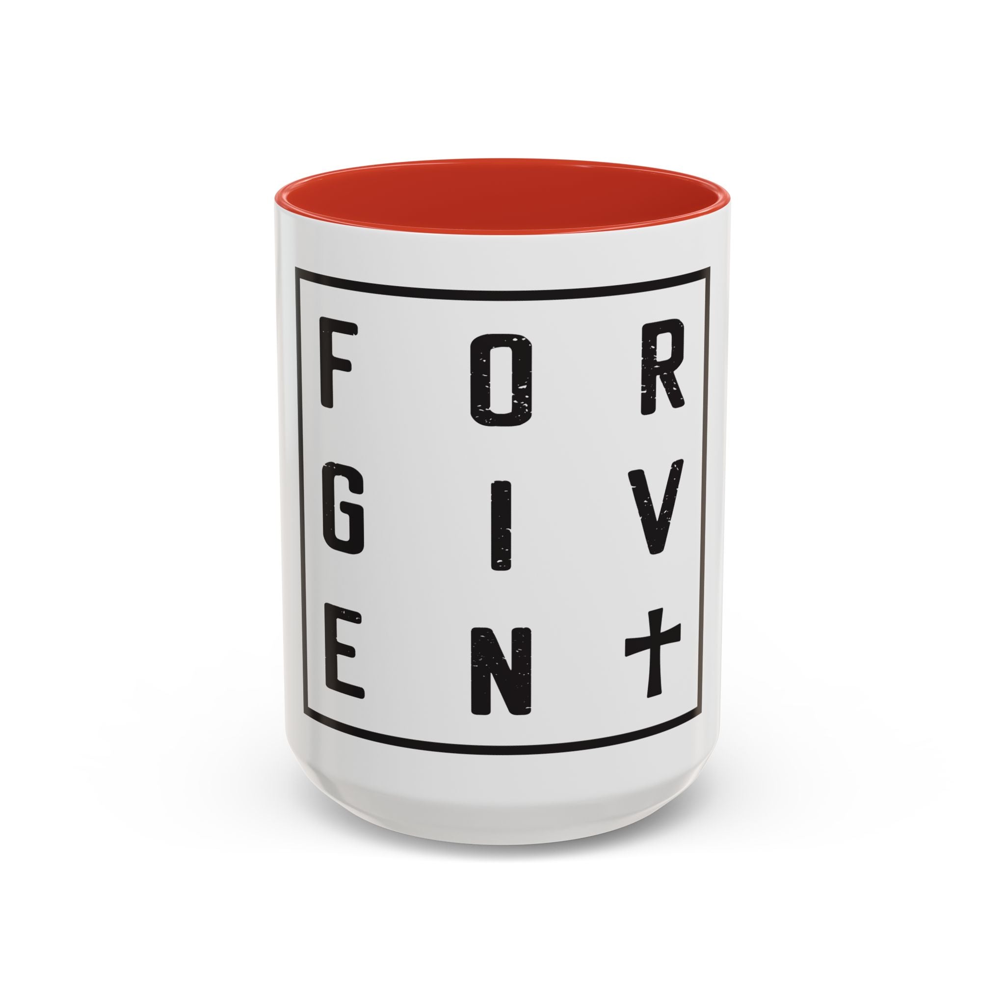 Faith-Inspired Coffee Mug – 11oz & 15oz Forgiven Cross Design, Colorful Interior