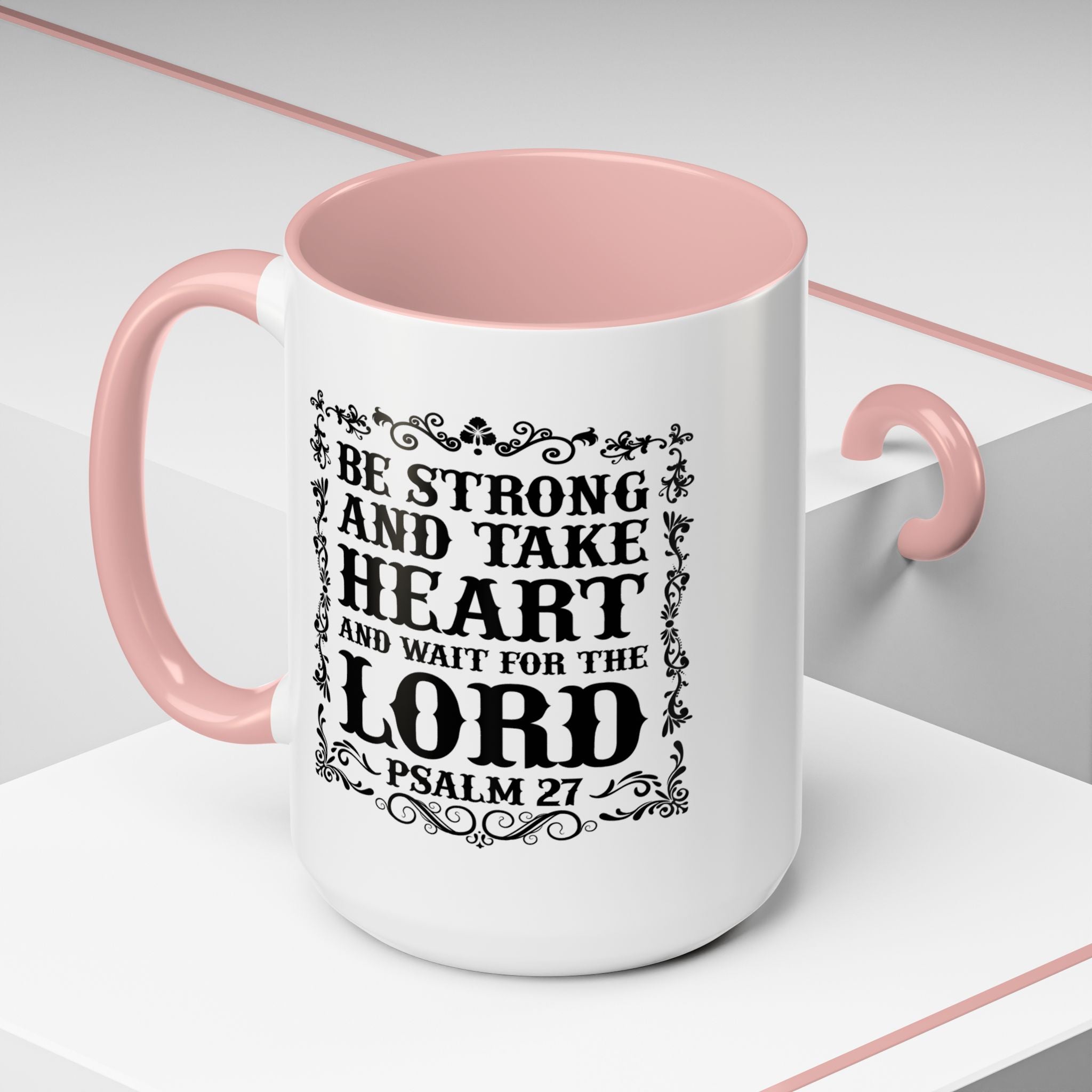 Be Strong and Take Heart Coffee Mug – 11oz & 15oz Christian Scripture Design, Colorful Interior