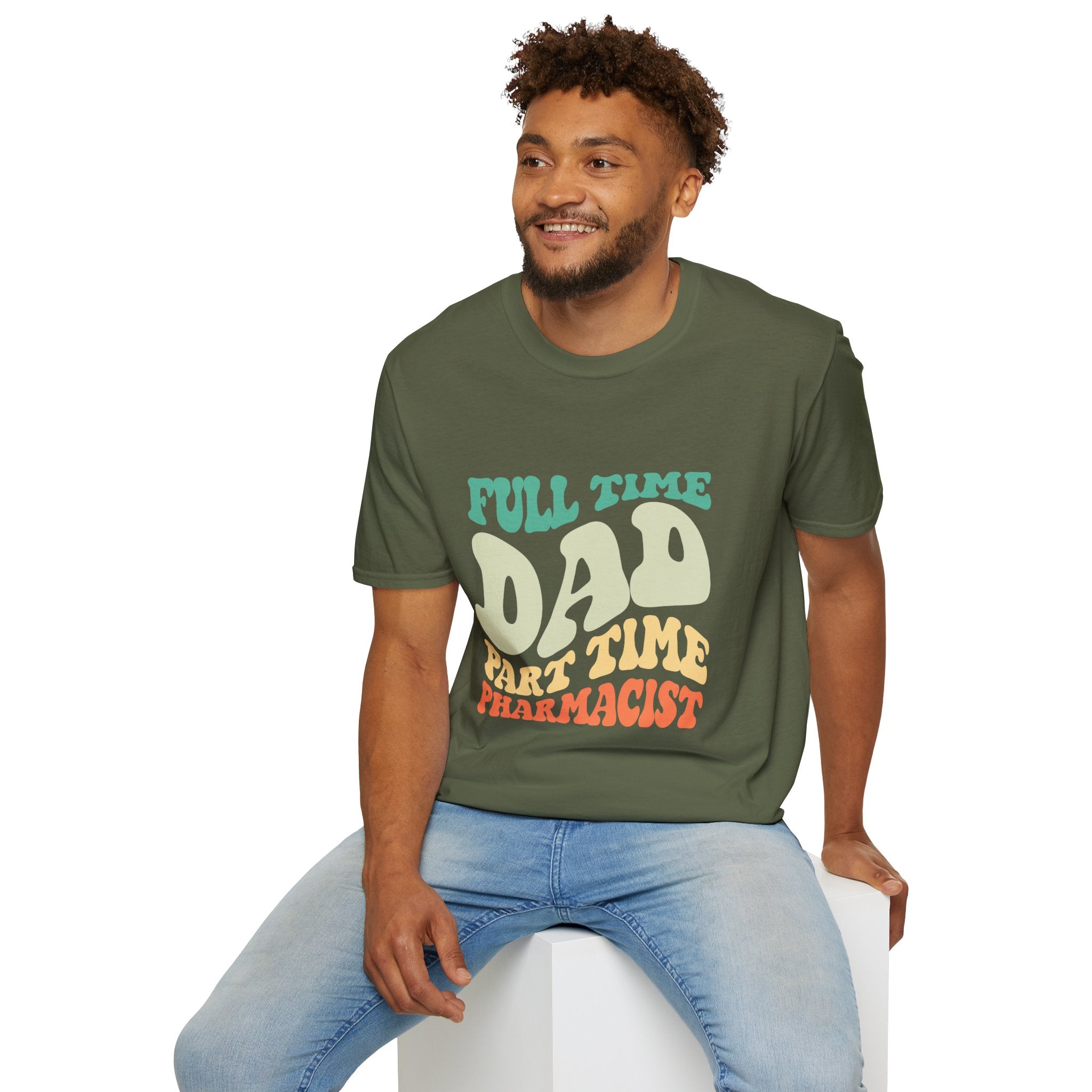 Funny Dad T-Shirt – “Full-Time Dad, Part-Time Pharmacist” Gift for Fathers, Healthcare Workers, and Pharmacy Lovers