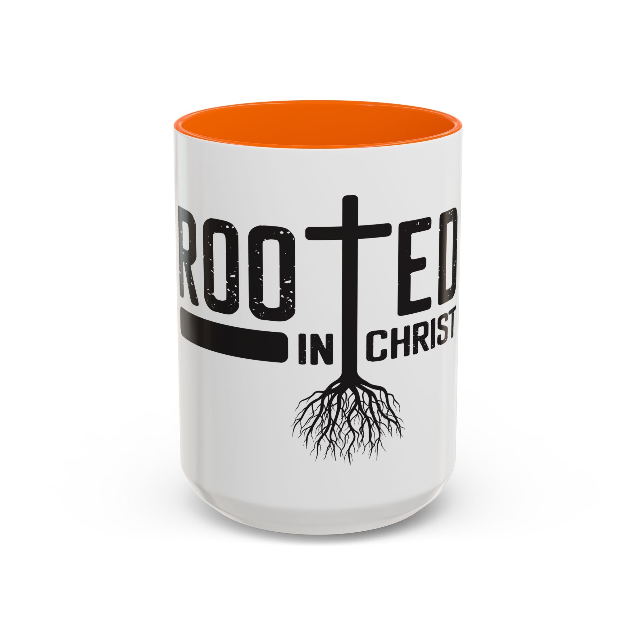Rooted in Christ Coffee Mug – 11oz & 15oz Christian Tree Cross Design, Colorful Interior