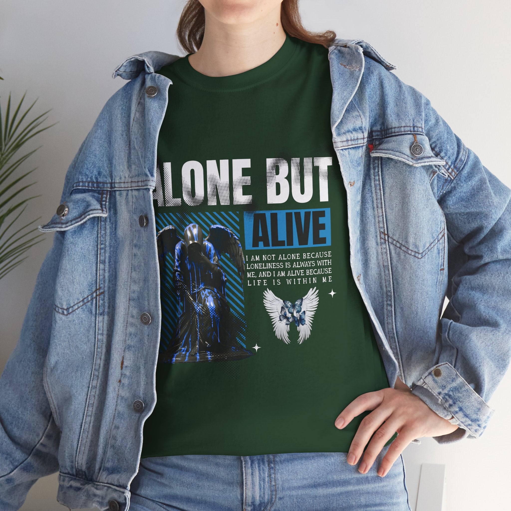 Alone but Alive" Dark Angel Statue with Blue Accents - Digital Art