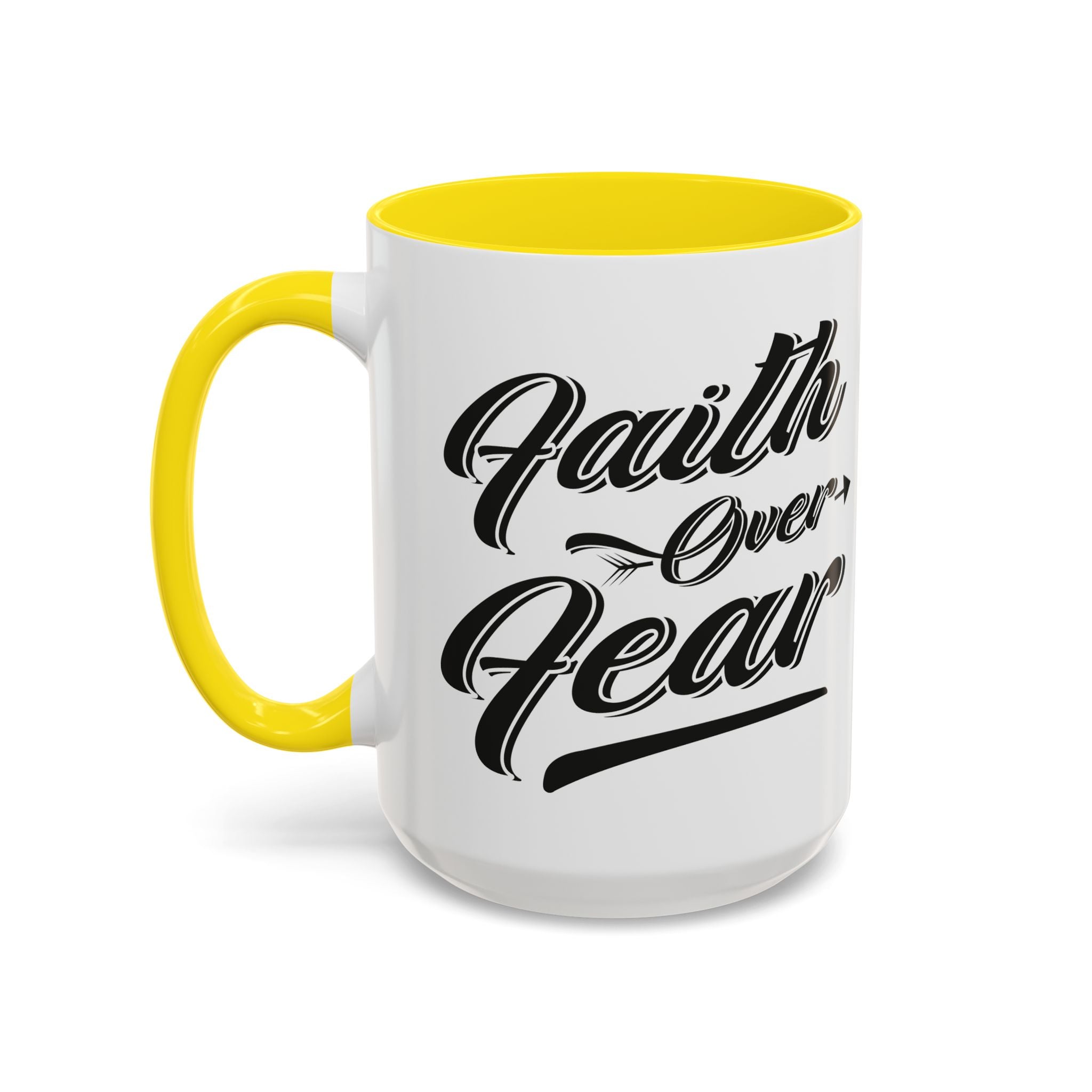 Faith Over Fear Coffee Mug – 11oz & 15oz Inspirational Christian Quote, Colorful Interior