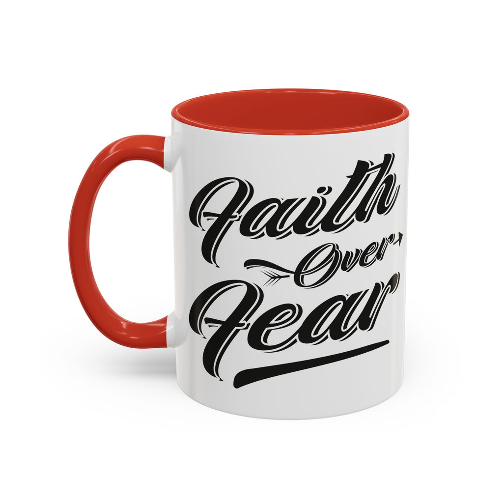Faith Over Fear Coffee Mug – 11oz & 15oz Inspirational Christian Quote, Colorful Interior