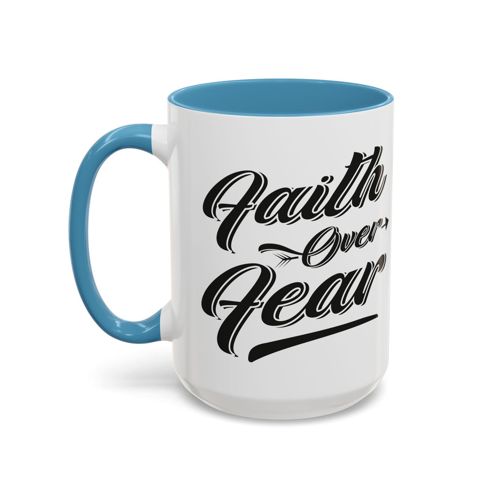 Faith Over Fear Coffee Mug – 11oz & 15oz Inspirational Christian Quote, Colorful Interior