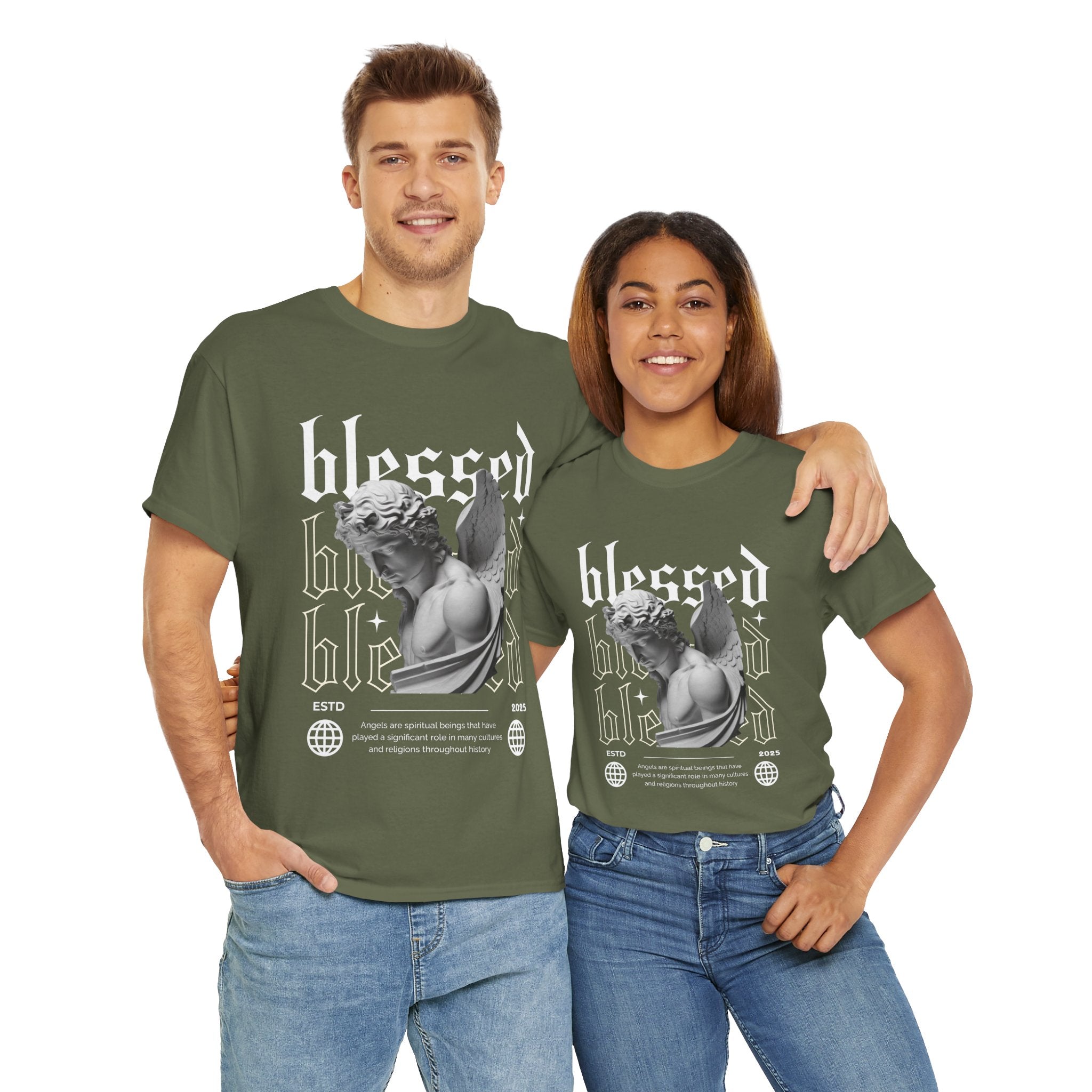 Blessed Guardian: Serene Angelic Sculpture Streetwear