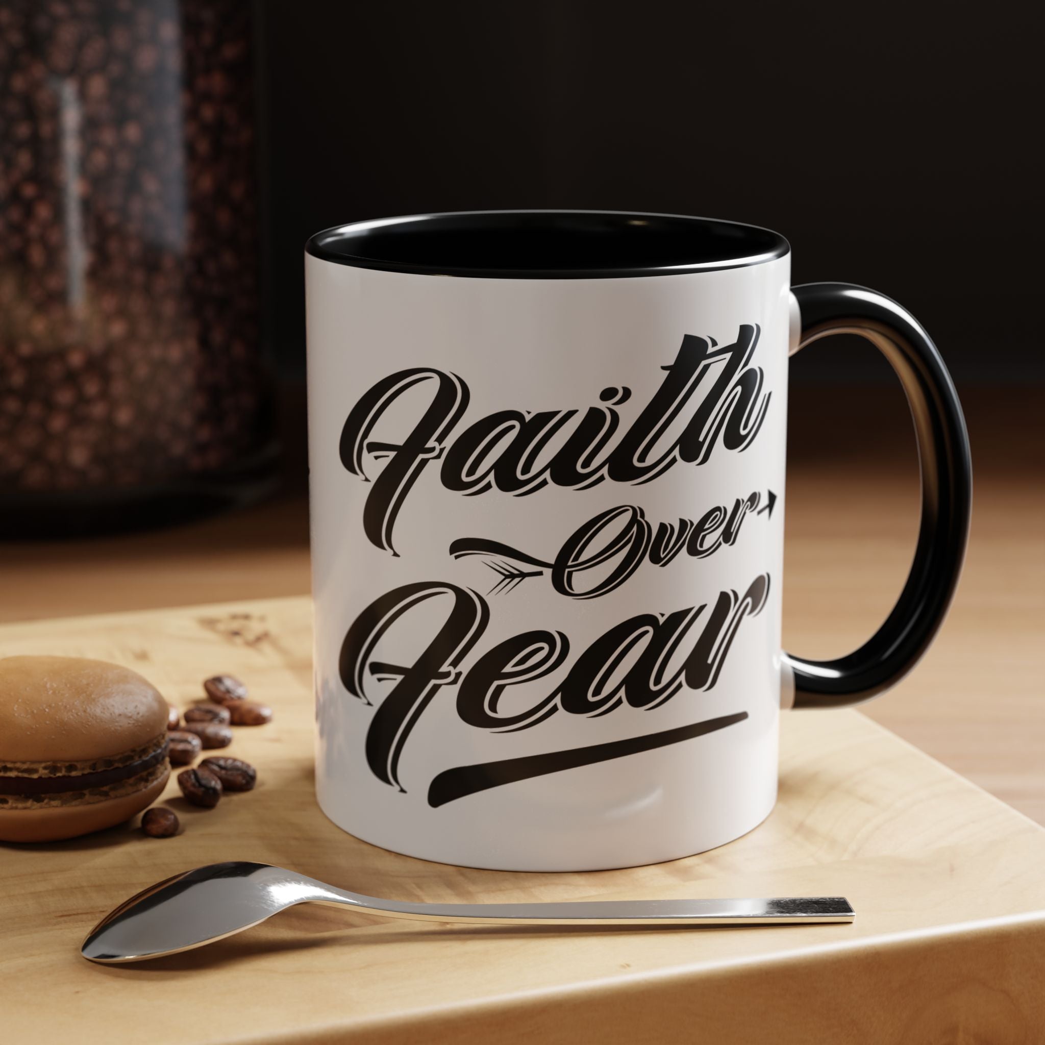 Faith Over Fear Coffee Mug – 11oz & 15oz Inspirational Christian Quote, Colorful Interior