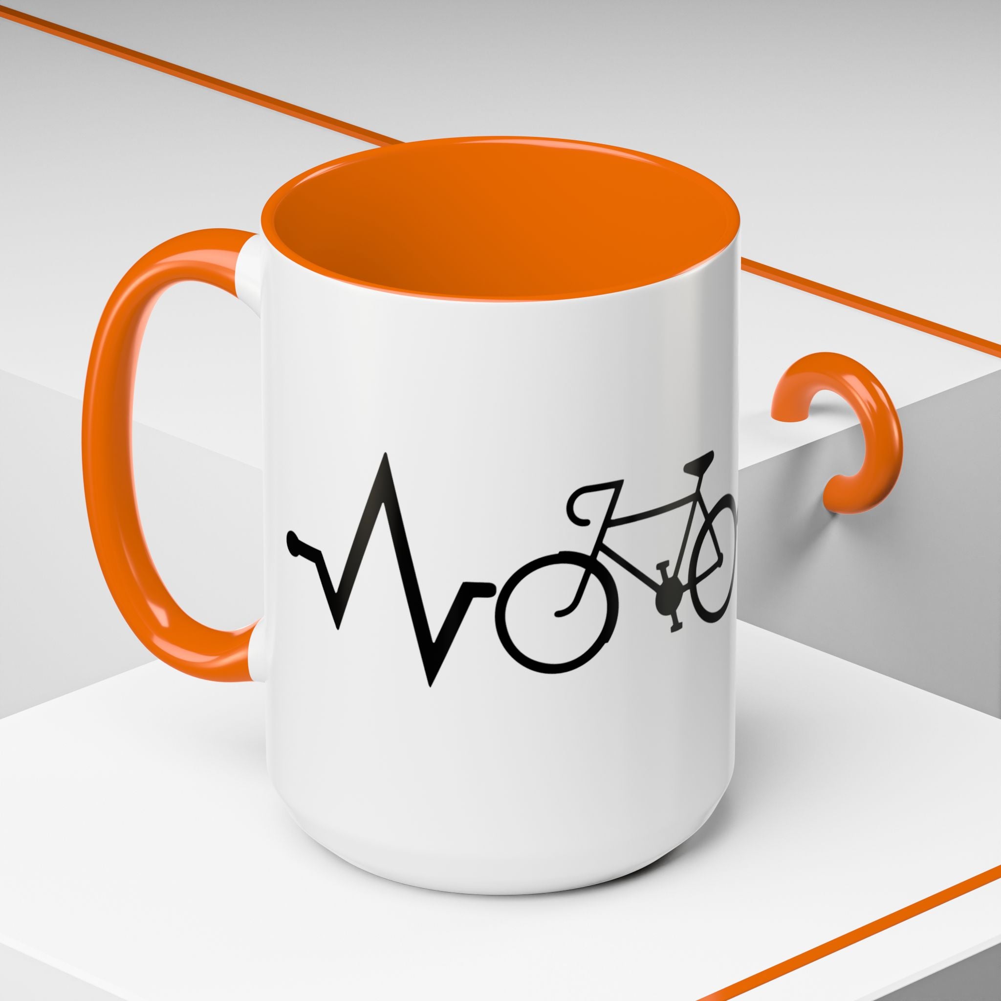 Cycling Lifeline Coffee Mug – 11oz & 15oz Bicycle Heartbeat Design, Colorful Interior