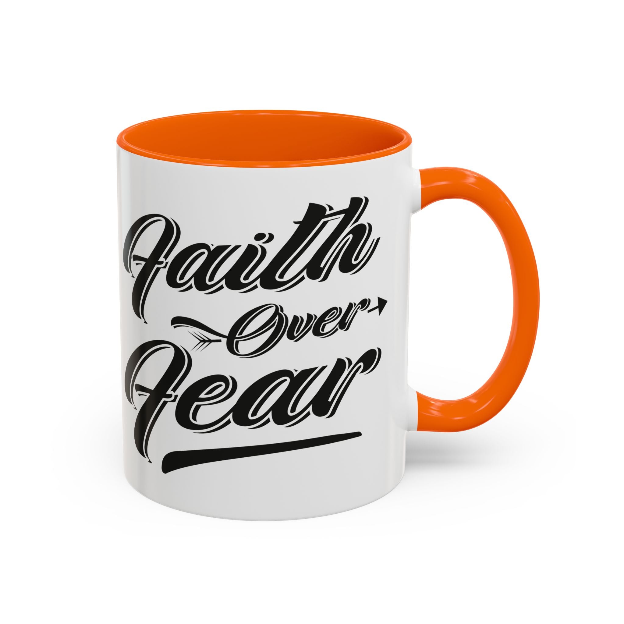 Faith Over Fear Coffee Mug – 11oz & 15oz Inspirational Christian Quote, Colorful Interior