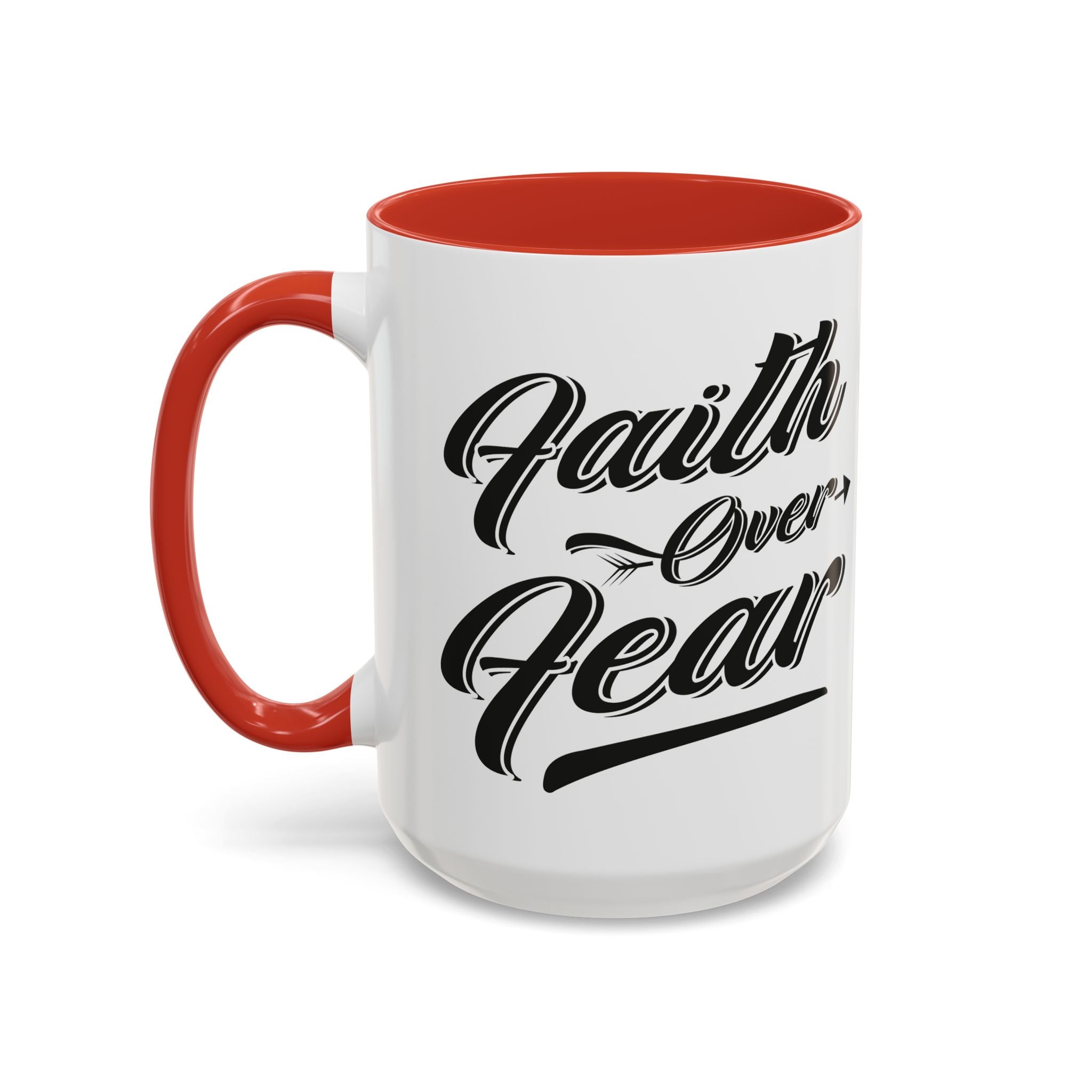 Faith Over Fear Coffee Mug – 11oz & 15oz Inspirational Christian Quote, Colorful Interior