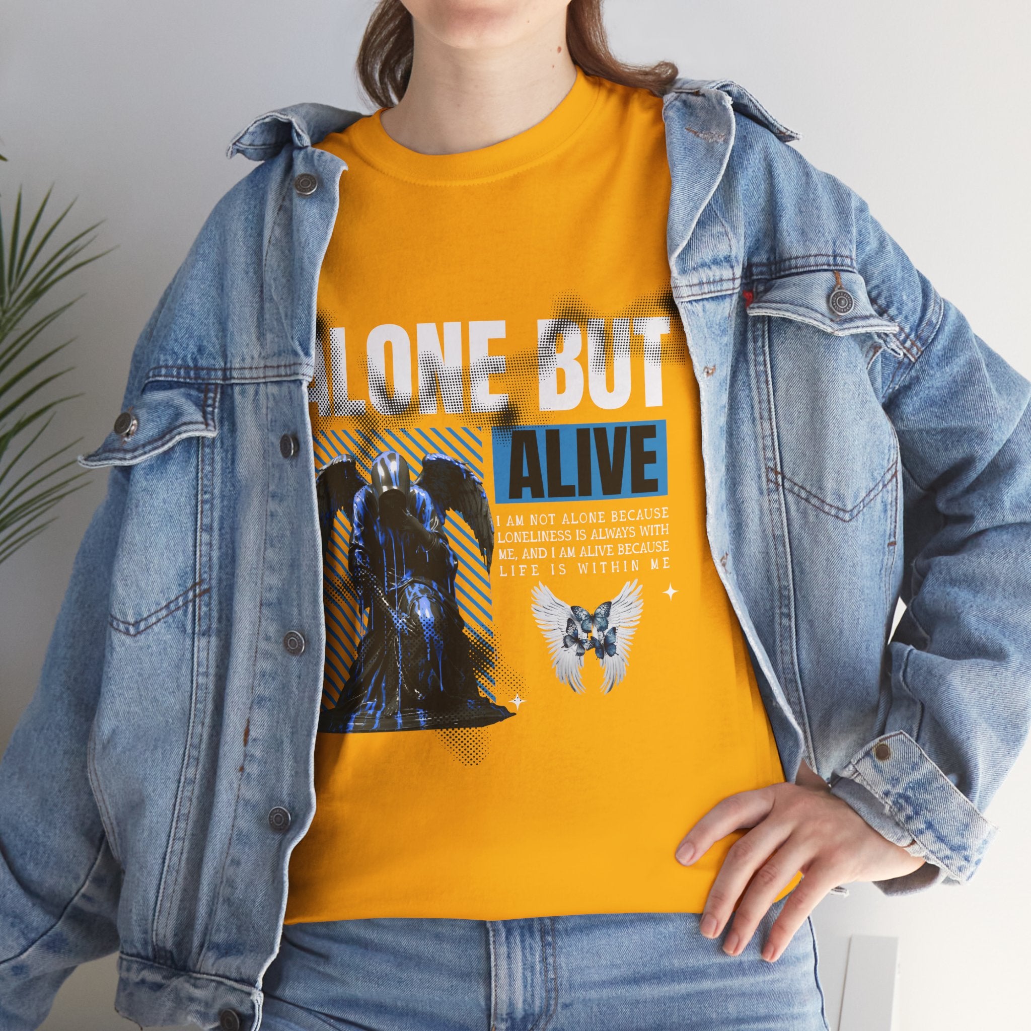 Alone but Alive" Dark Angel Statue with Blue Accents - Digital Art
