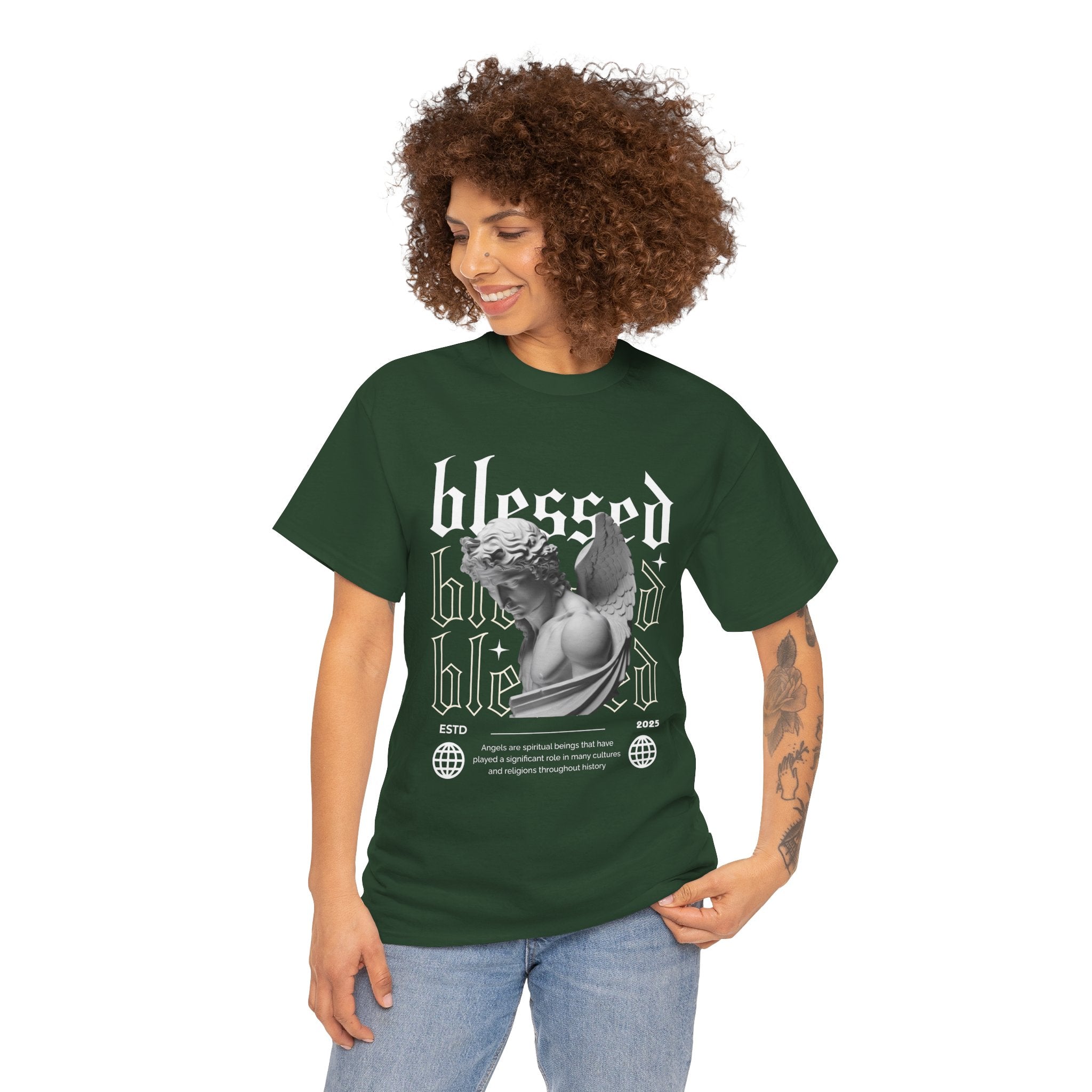 Blessed Guardian: Serene Angelic Sculpture Streetwear