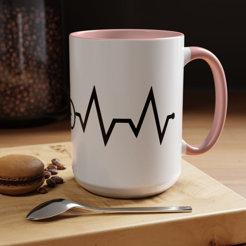 Cycling Lifeline Coffee Mug – 11oz & 15oz Bicycle Heartbeat Design, Colorful Interior