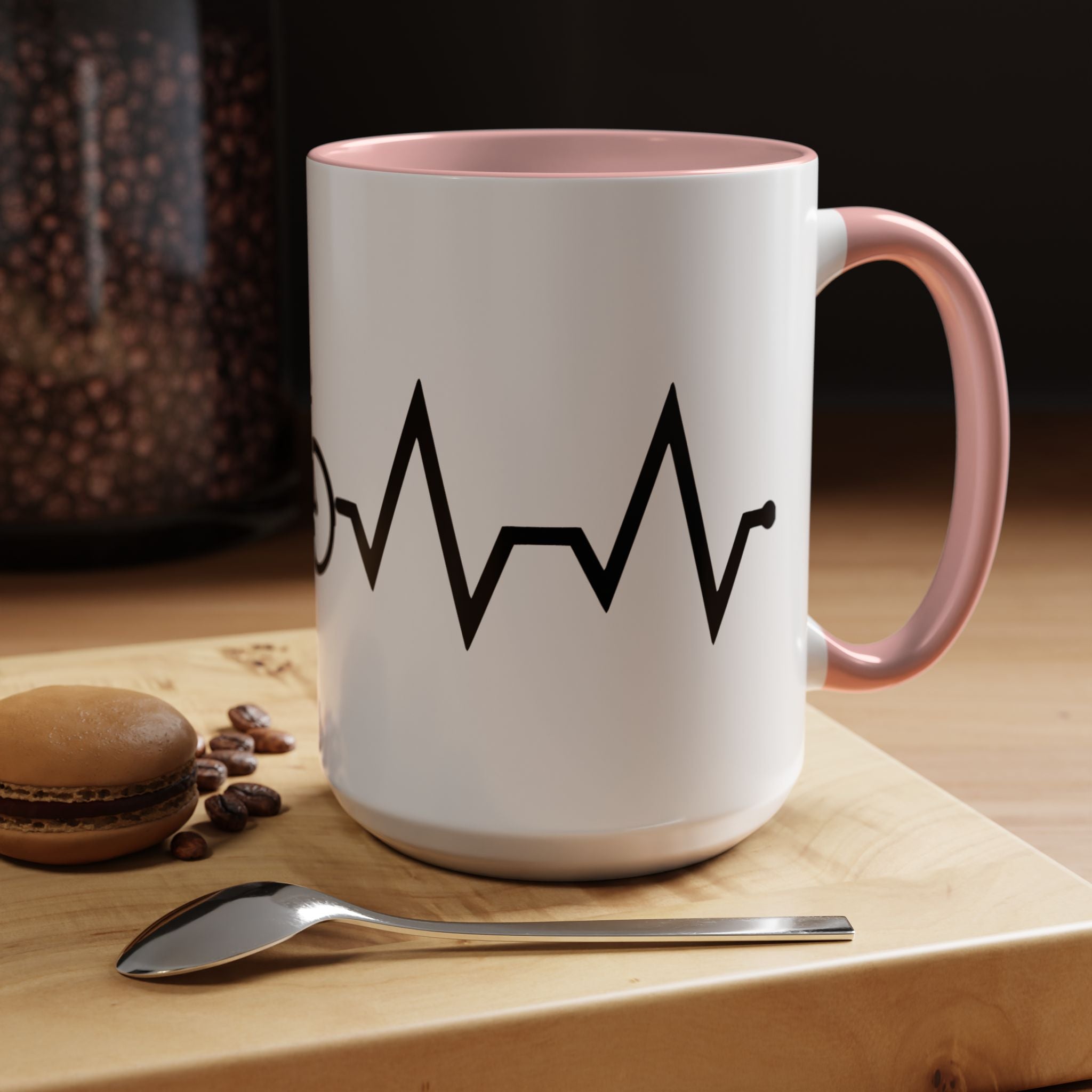 Cycling Lifeline Coffee Mug – 11oz & 15oz Bicycle Heartbeat Design, Colorful Interior