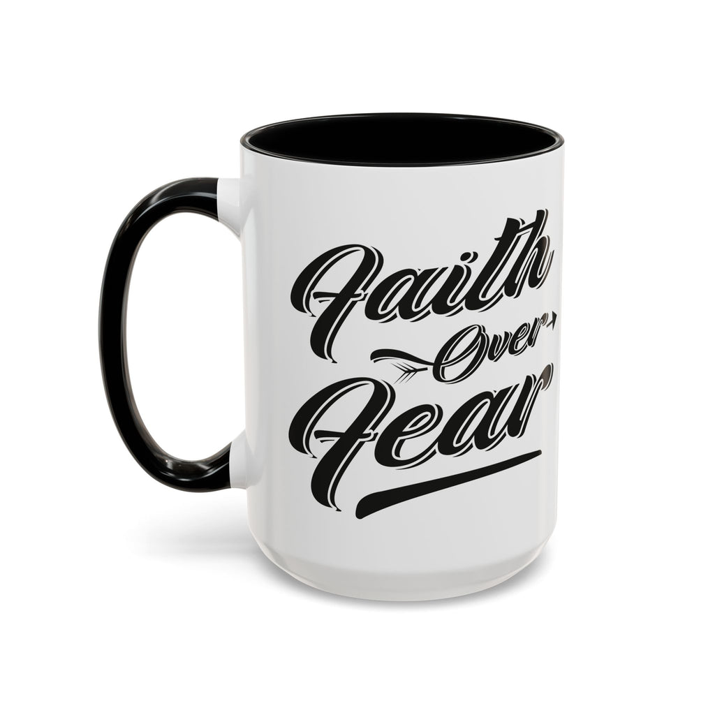 Faith Over Fear Coffee Mug – 11oz & 15oz Inspirational Christian Quote, Colorful Interior