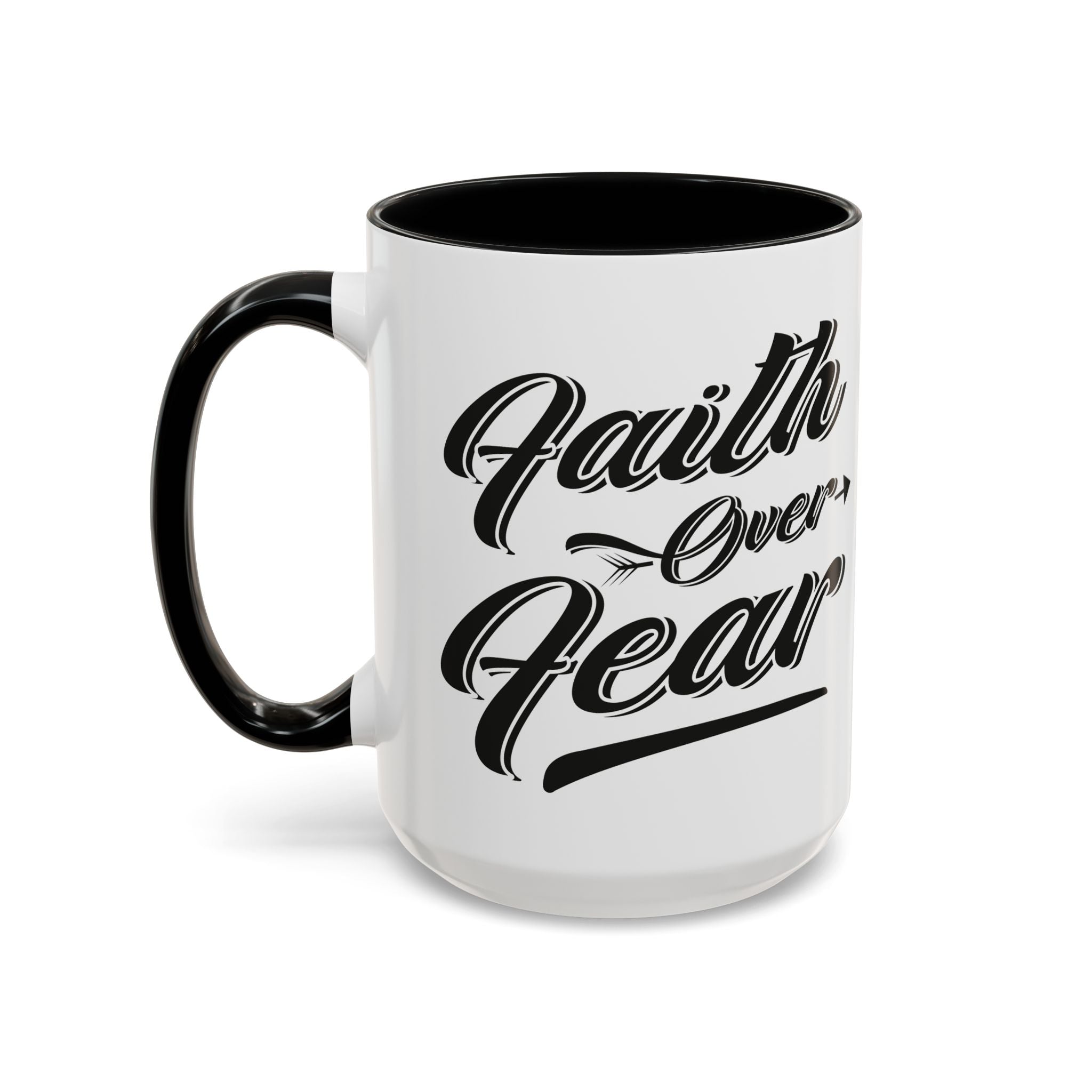 Faith Over Fear Coffee Mug – 11oz & 15oz Inspirational Christian Quote, Colorful Interior