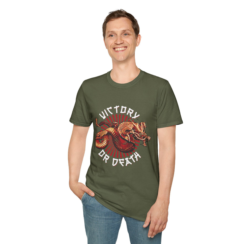 Victory or Death T-Shirt – Epic Dragon & Rising Sun Design for Fantasy, Samurai, and Warrior Fans