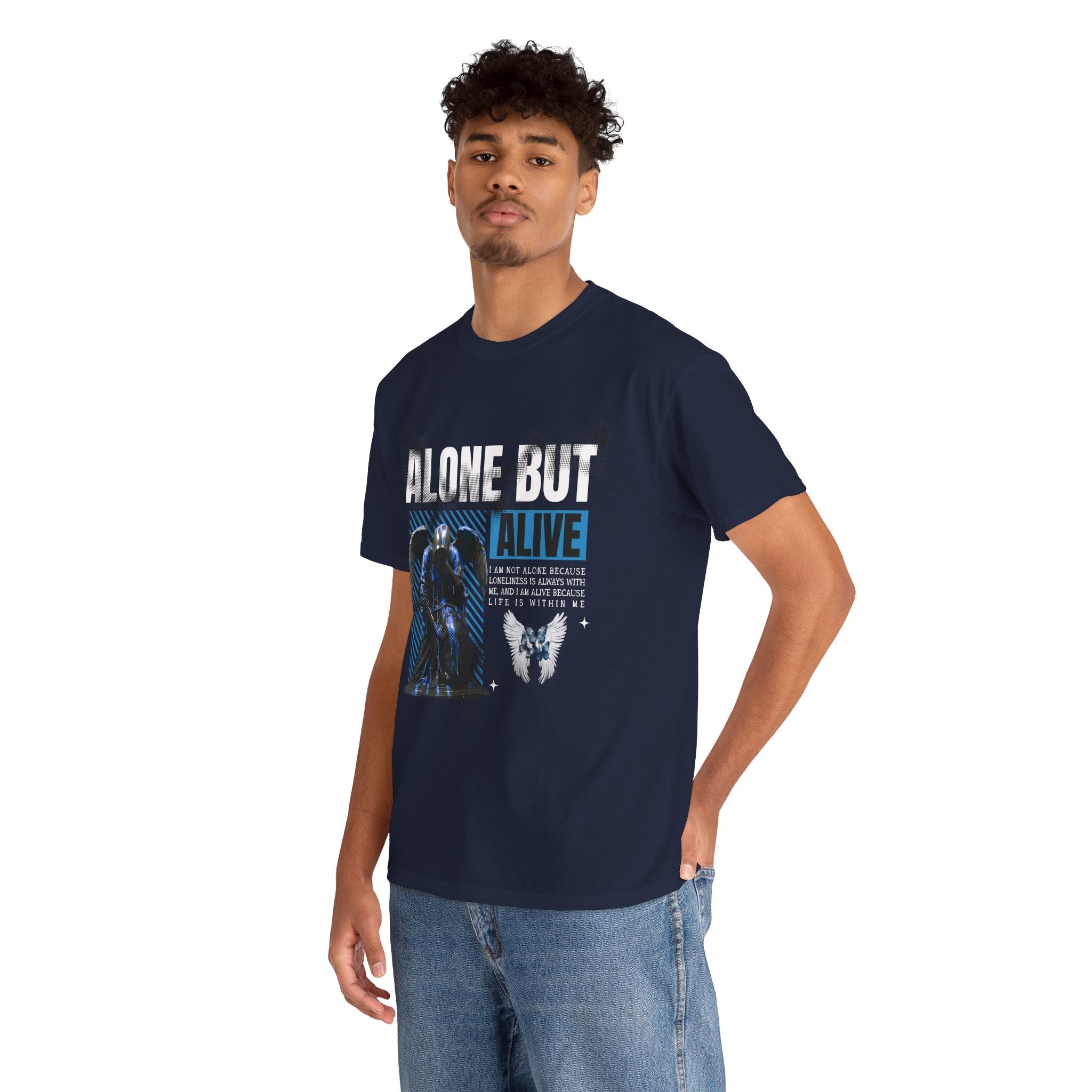 Alone but Alive" Dark Angel Statue with Blue Accents - Digital Art