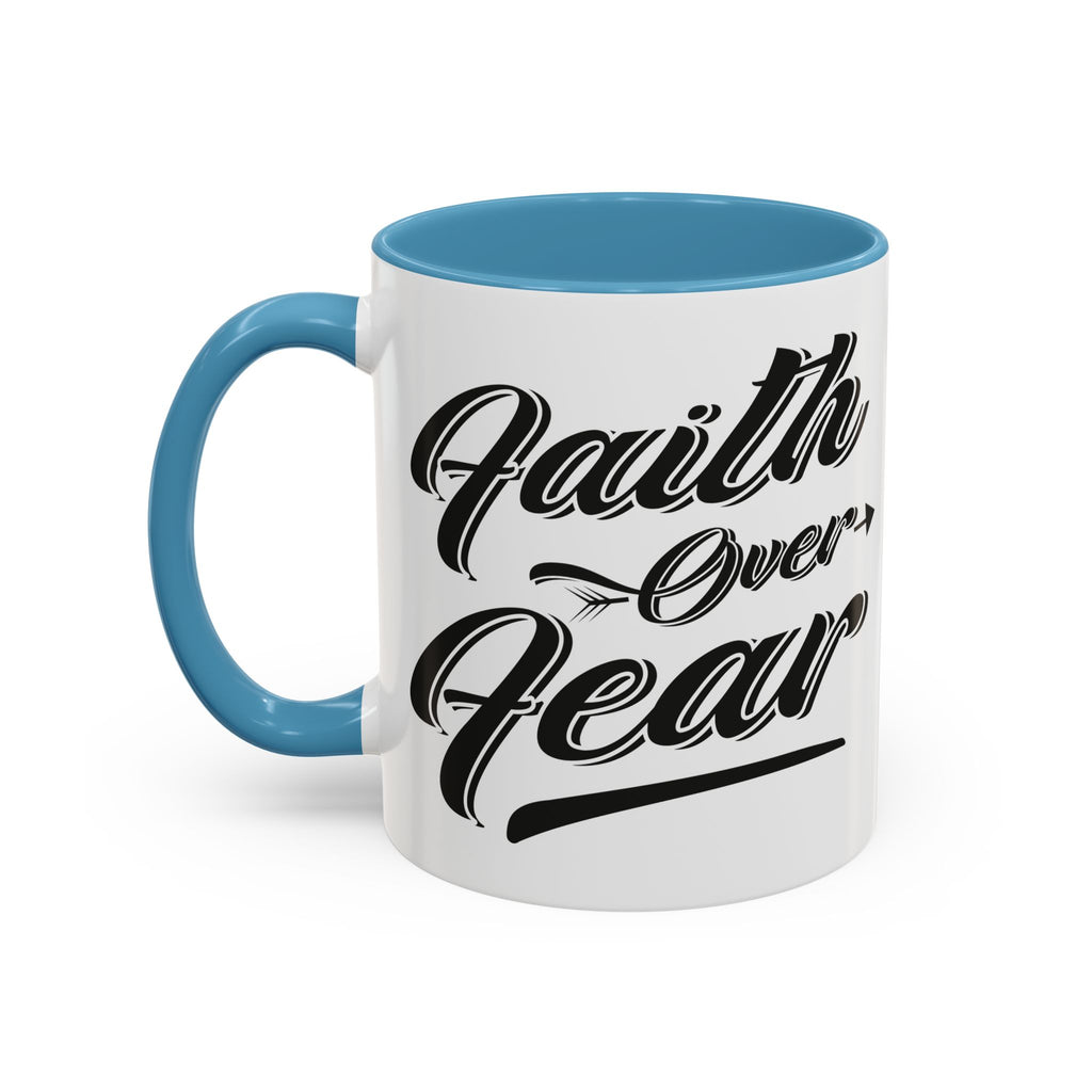 Faith Over Fear Coffee Mug – 11oz & 15oz Inspirational Christian Quote, Colorful Interior