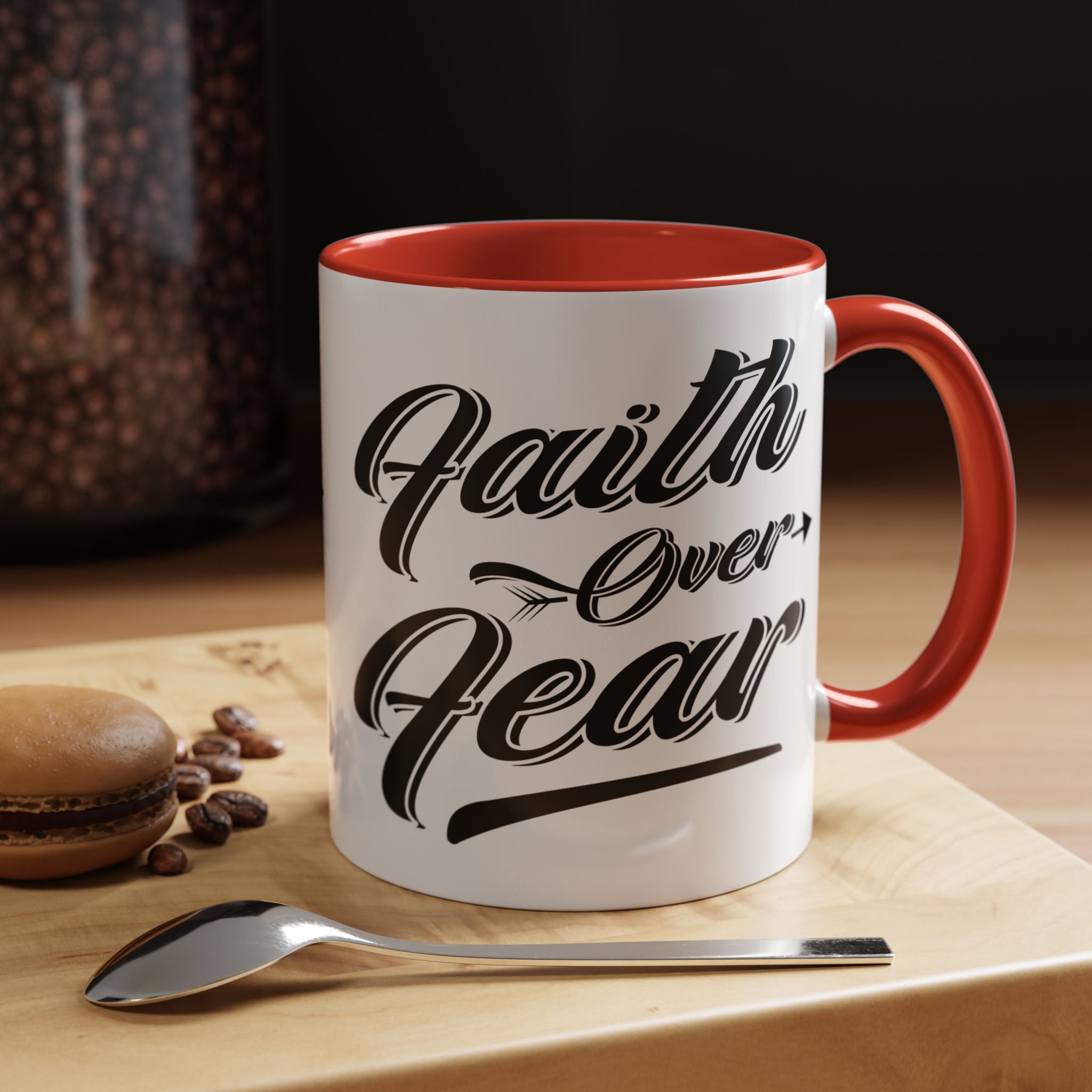 Faith Over Fear Coffee Mug – 11oz & 15oz Inspirational Christian Quote, Colorful Interior