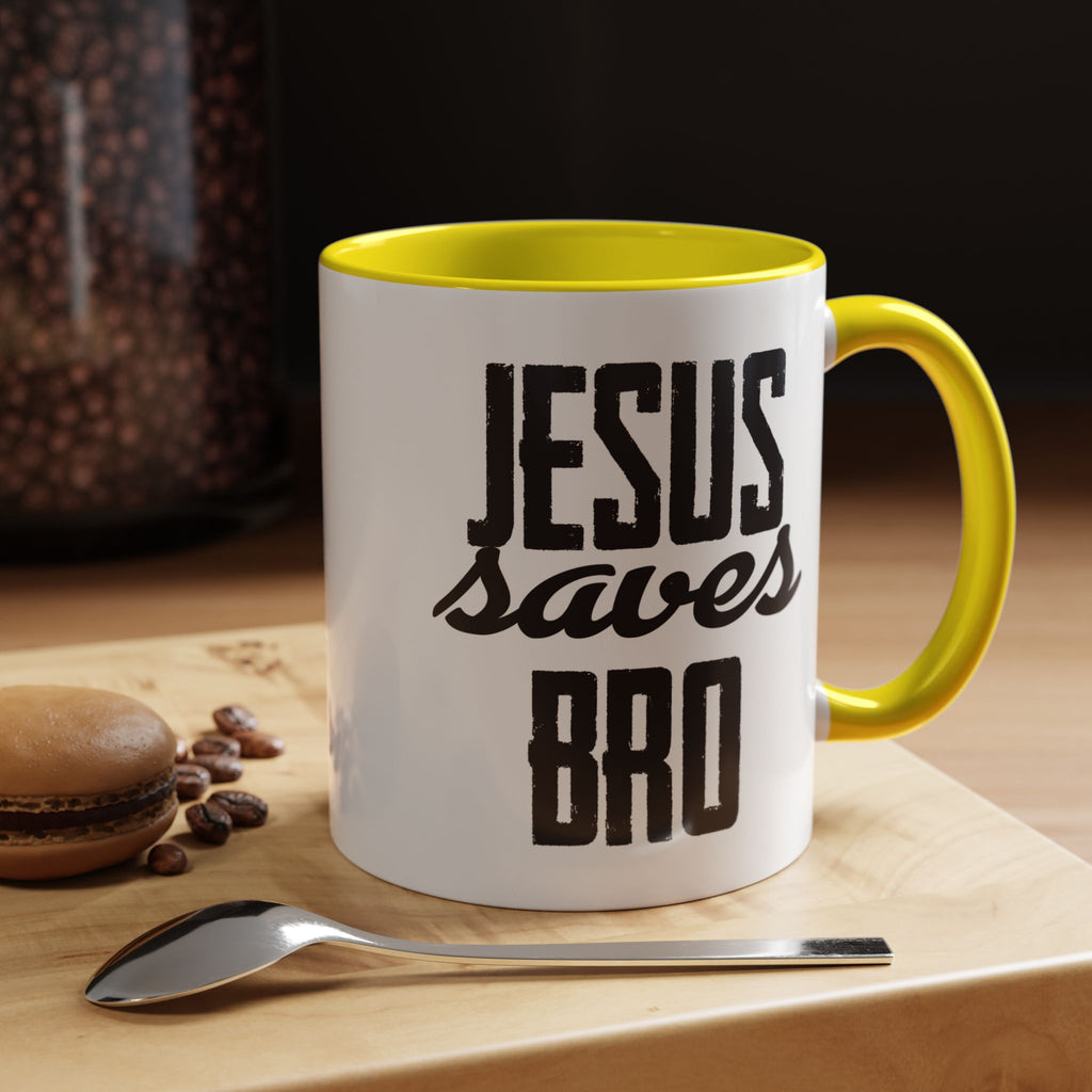 Christian Coffee Mug – 11oz & 15oz Jesus Saves Bro Quote, Colorful Interior