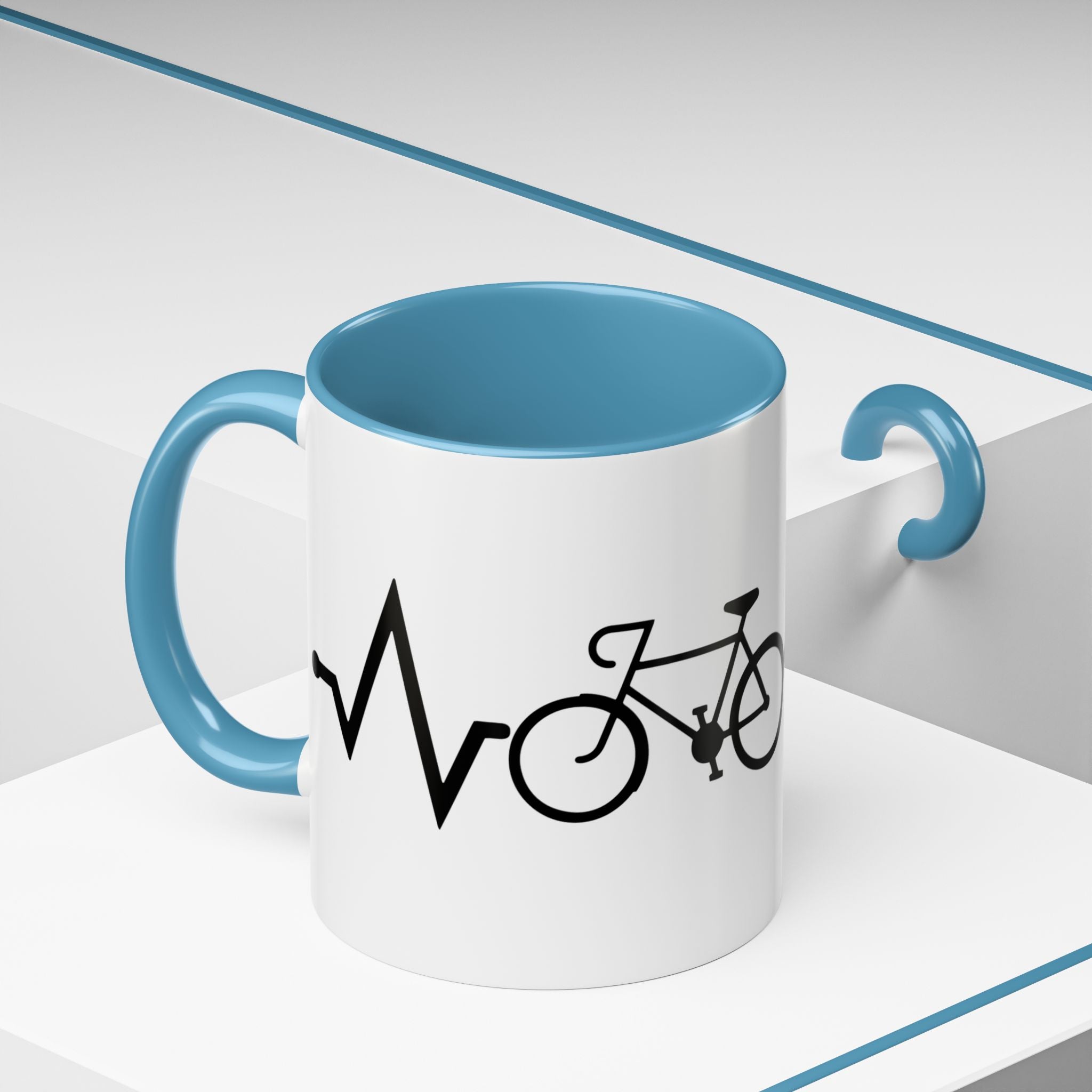 Cycling Lifeline Coffee Mug – 11oz & 15oz Bicycle Heartbeat Design, Colorful Interior