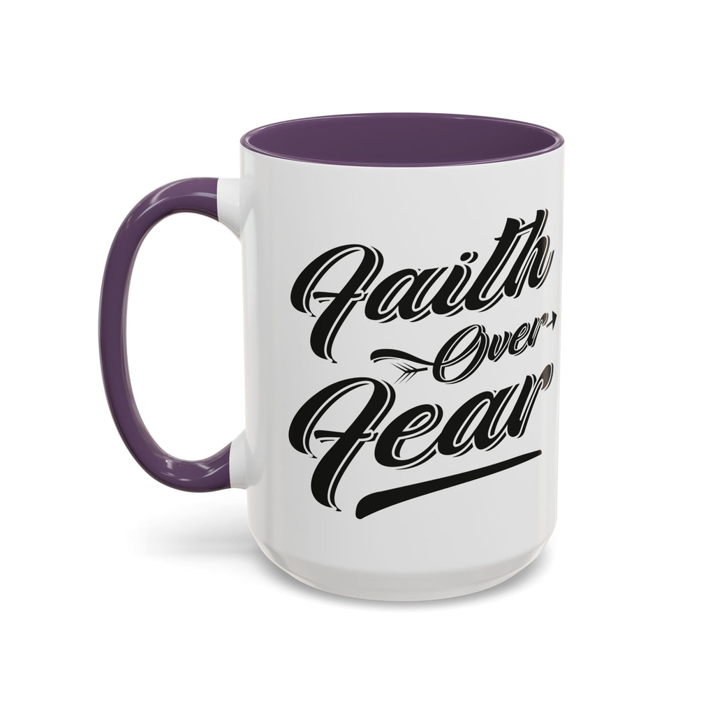 Faith Over Fear Coffee Mug – 11oz & 15oz Inspirational Christian Quote, Colorful Interior