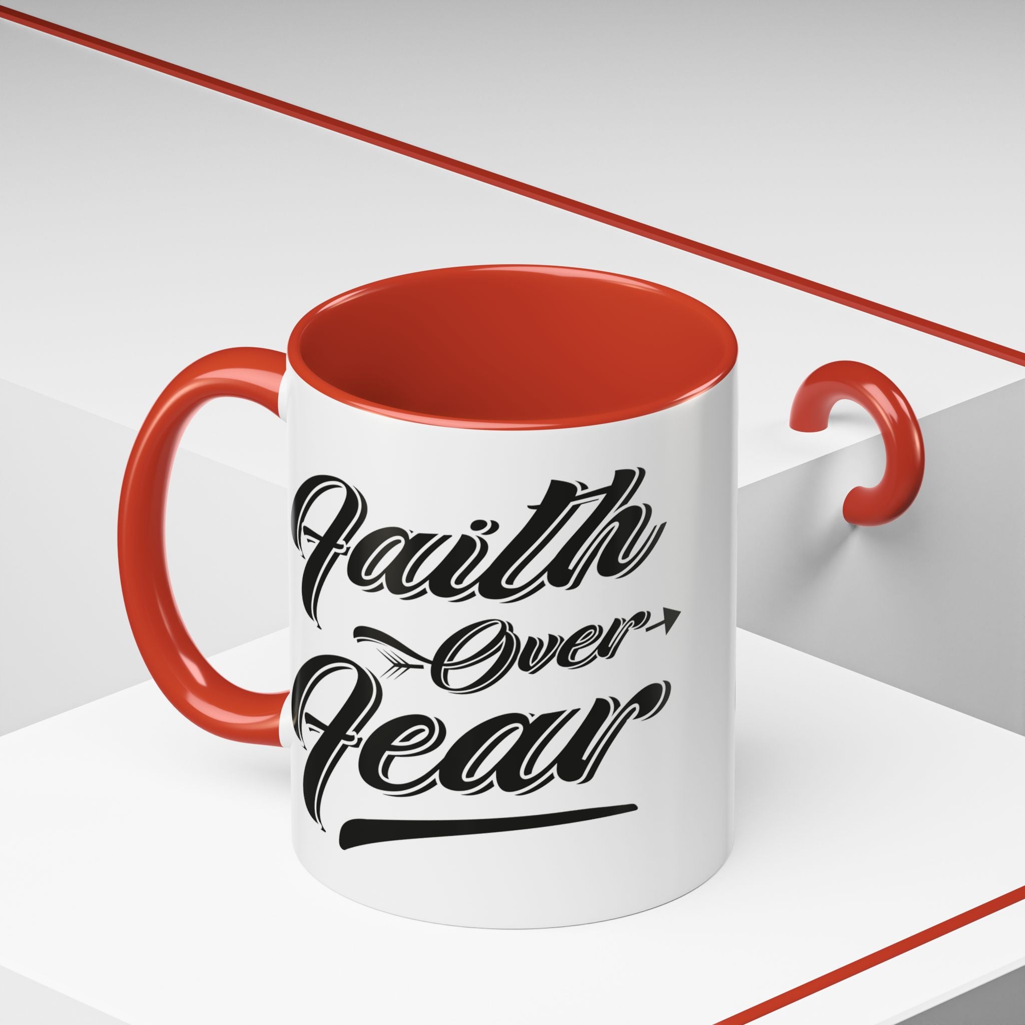 Faith Over Fear Coffee Mug – 11oz & 15oz Inspirational Christian Quote, Colorful Interior