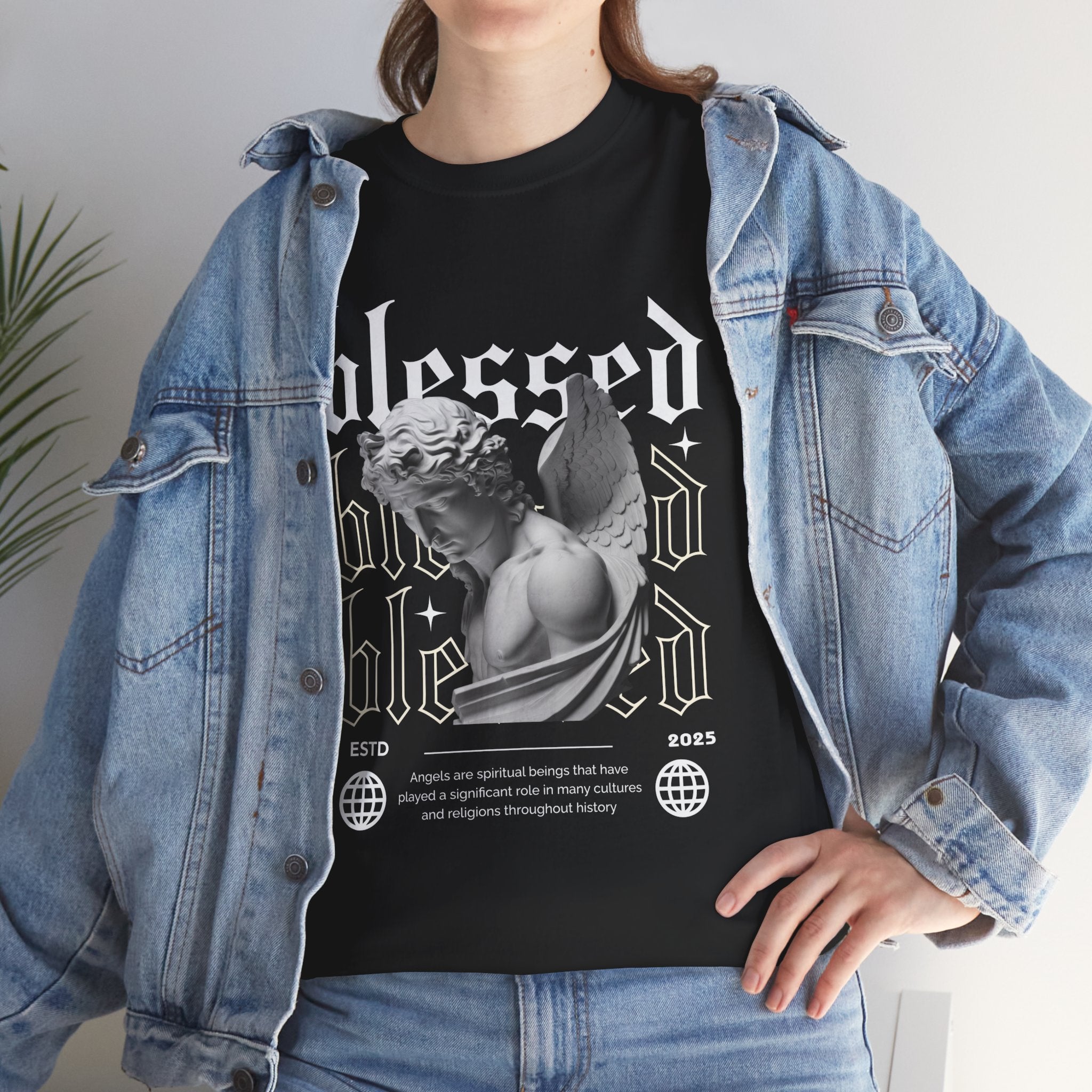 Blessed Guardian: Serene Angelic Sculpture Streetwear