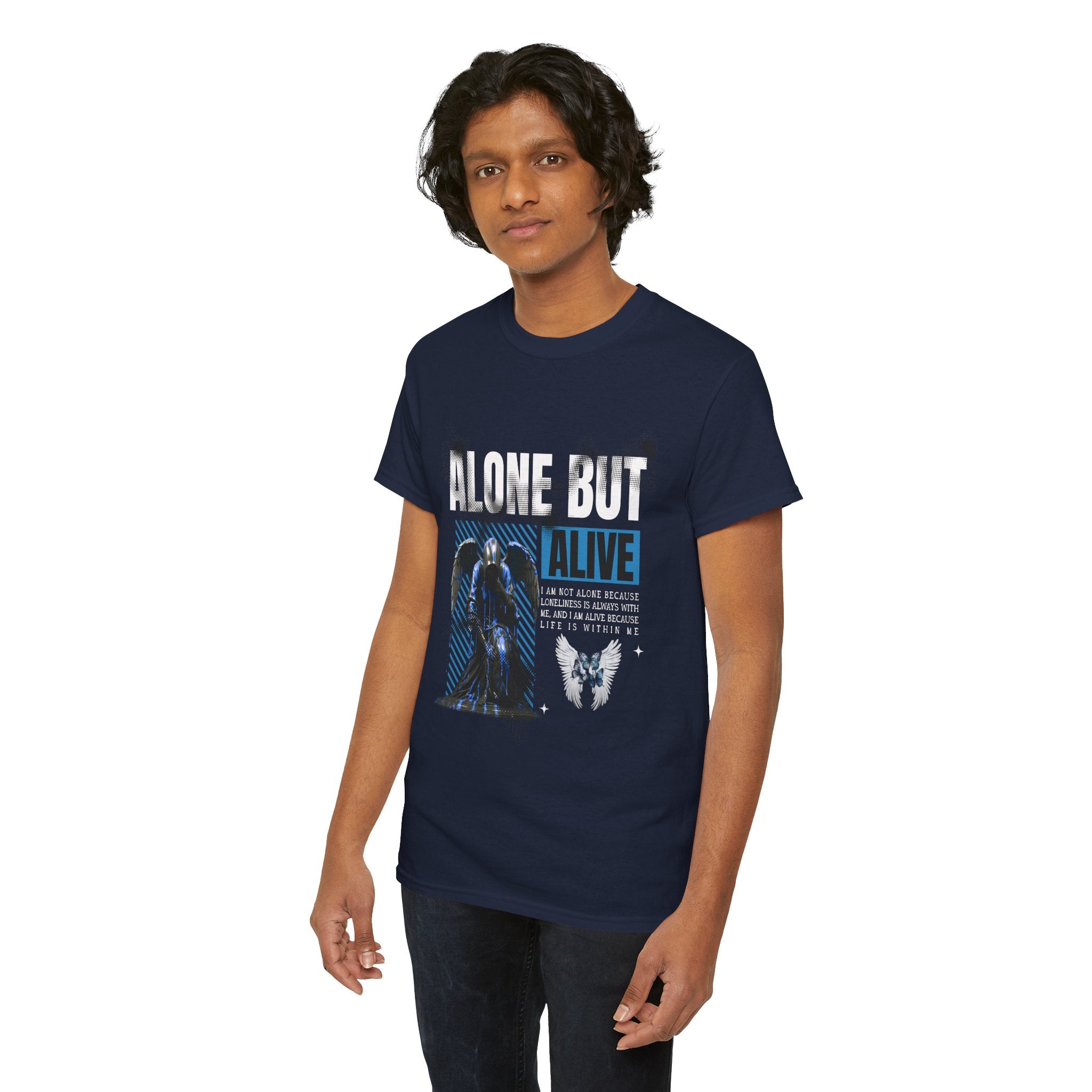 Alone but Alive" Dark Angel Statue with Blue Accents - Digital Art