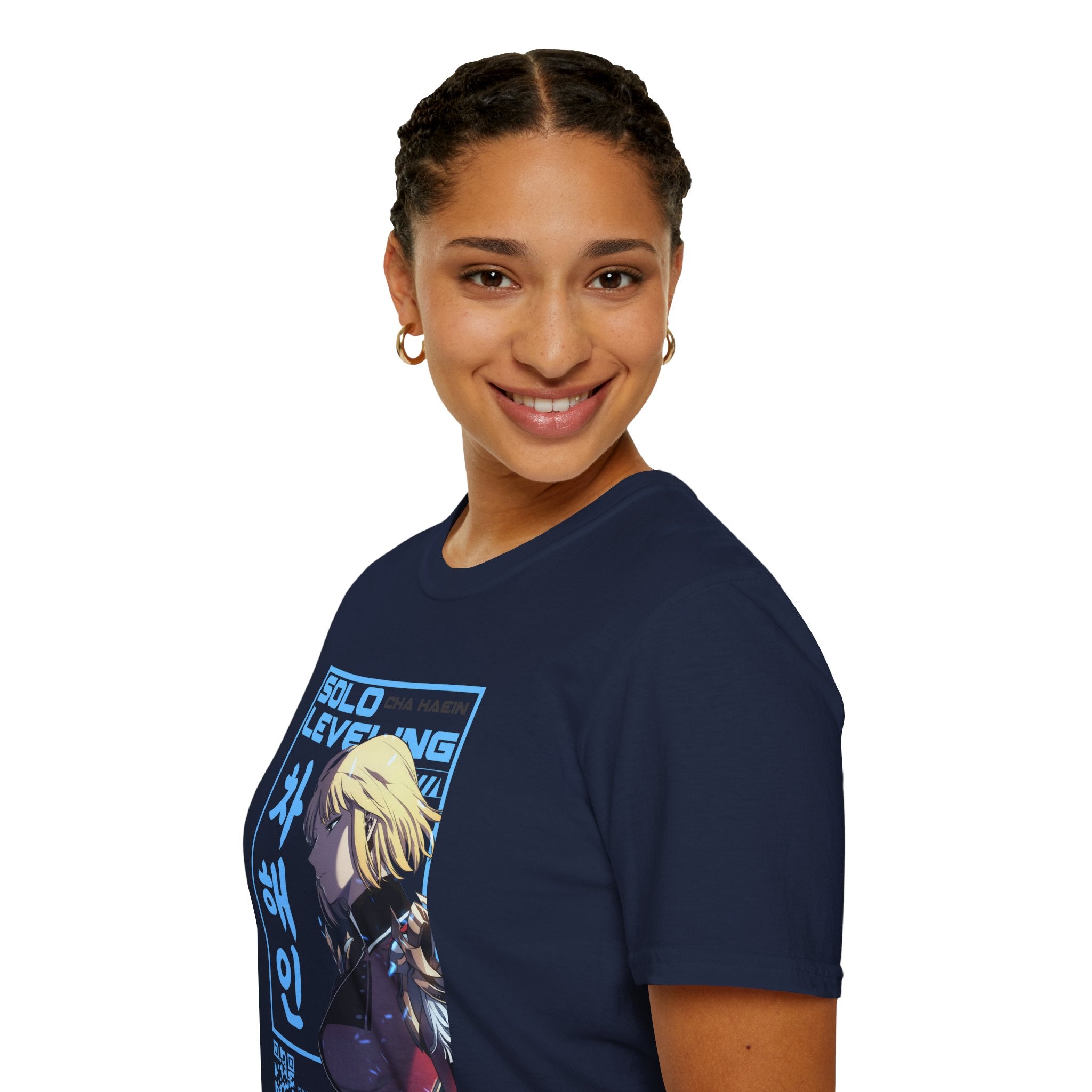 Solo Leveling Cha Hae-In Anime T-Shirt – Black Graphic Tee for Fans