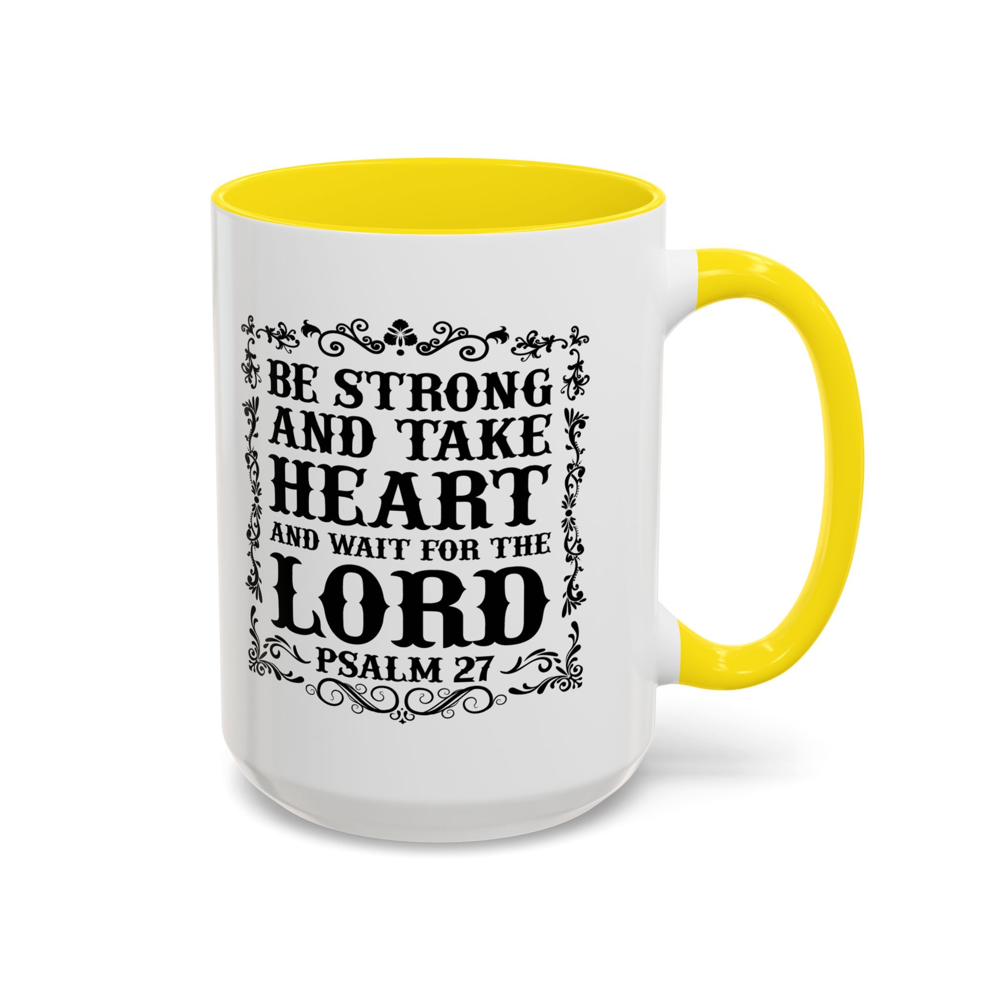 Be Strong and Take Heart Coffee Mug – 11oz & 15oz Christian Scripture Design, Colorful Interior