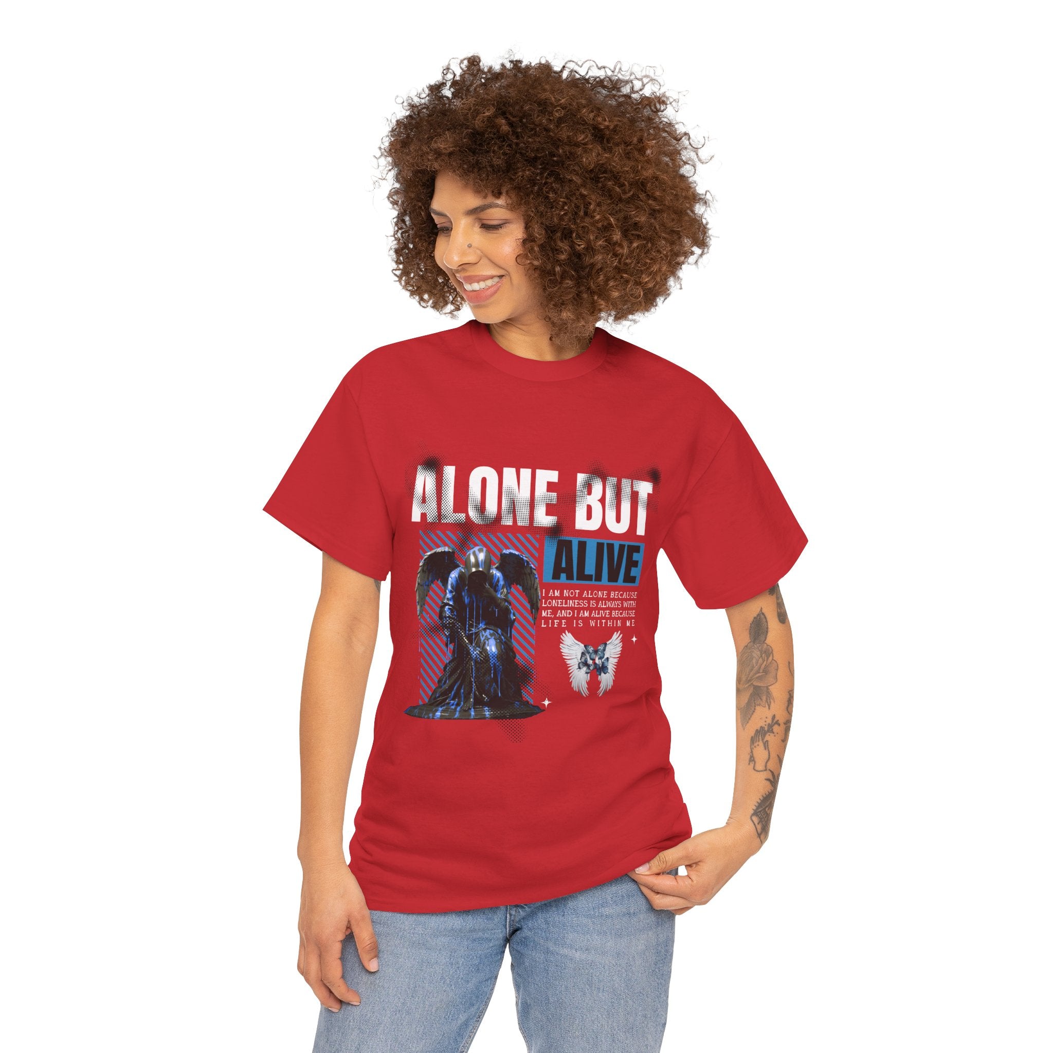 Alone but Alive" Dark Angel Statue with Blue Accents - Digital Art