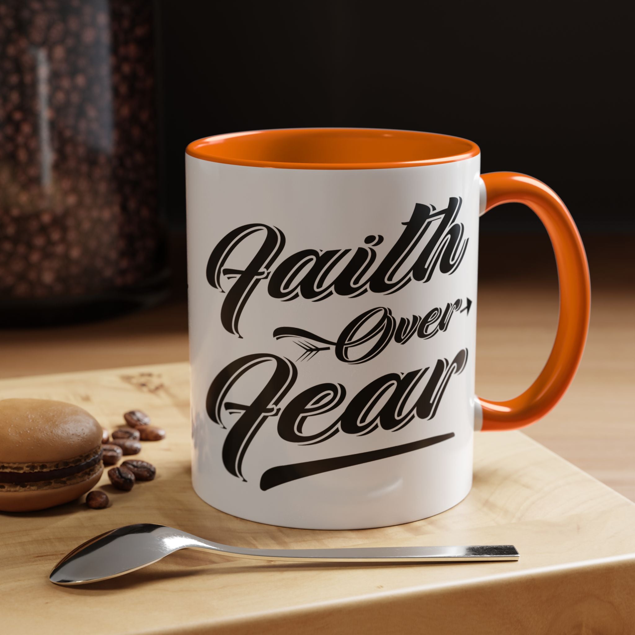Faith Over Fear Coffee Mug – 11oz & 15oz Inspirational Christian Quote, Colorful Interior