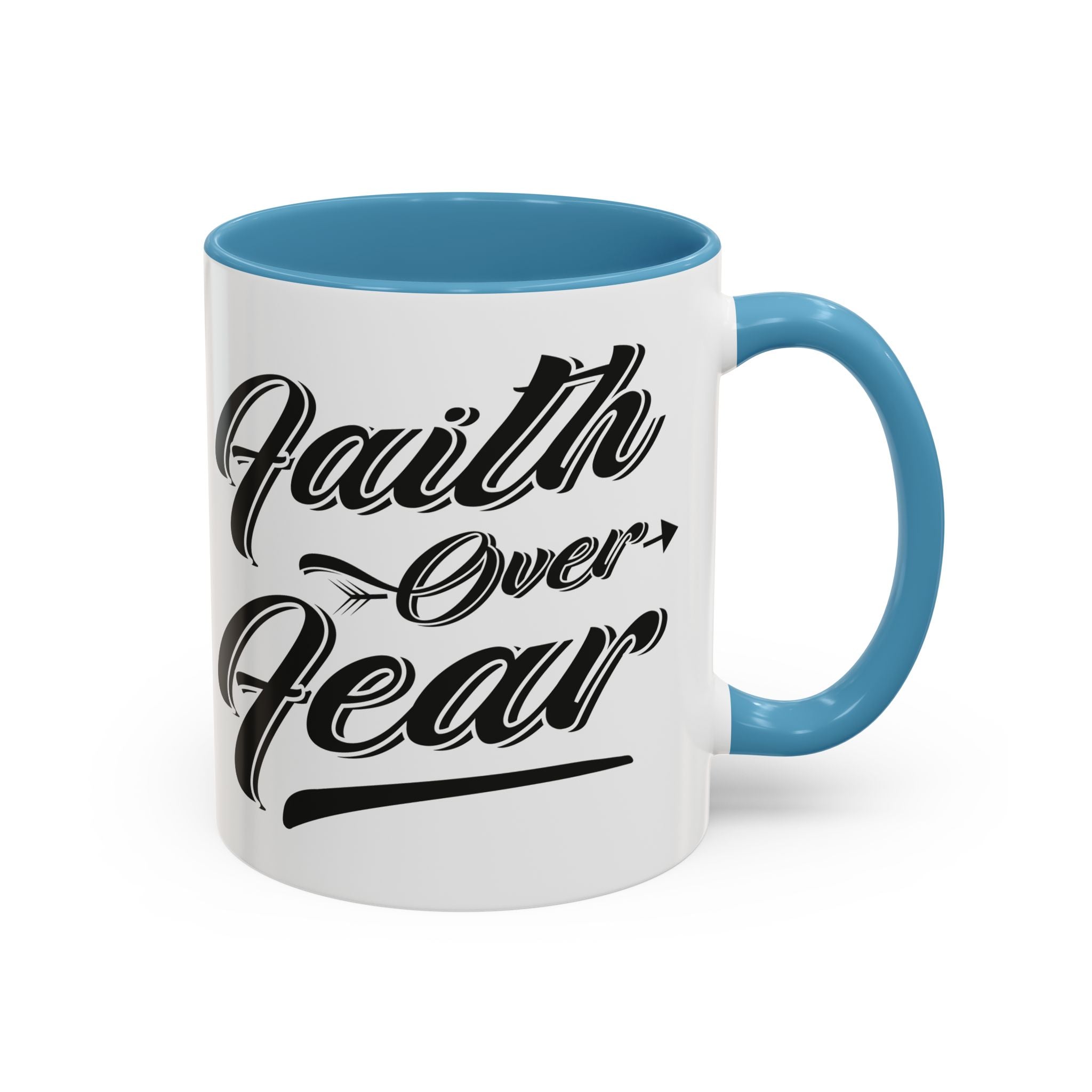 Faith Over Fear Coffee Mug – 11oz & 15oz Inspirational Christian Quote, Colorful Interior