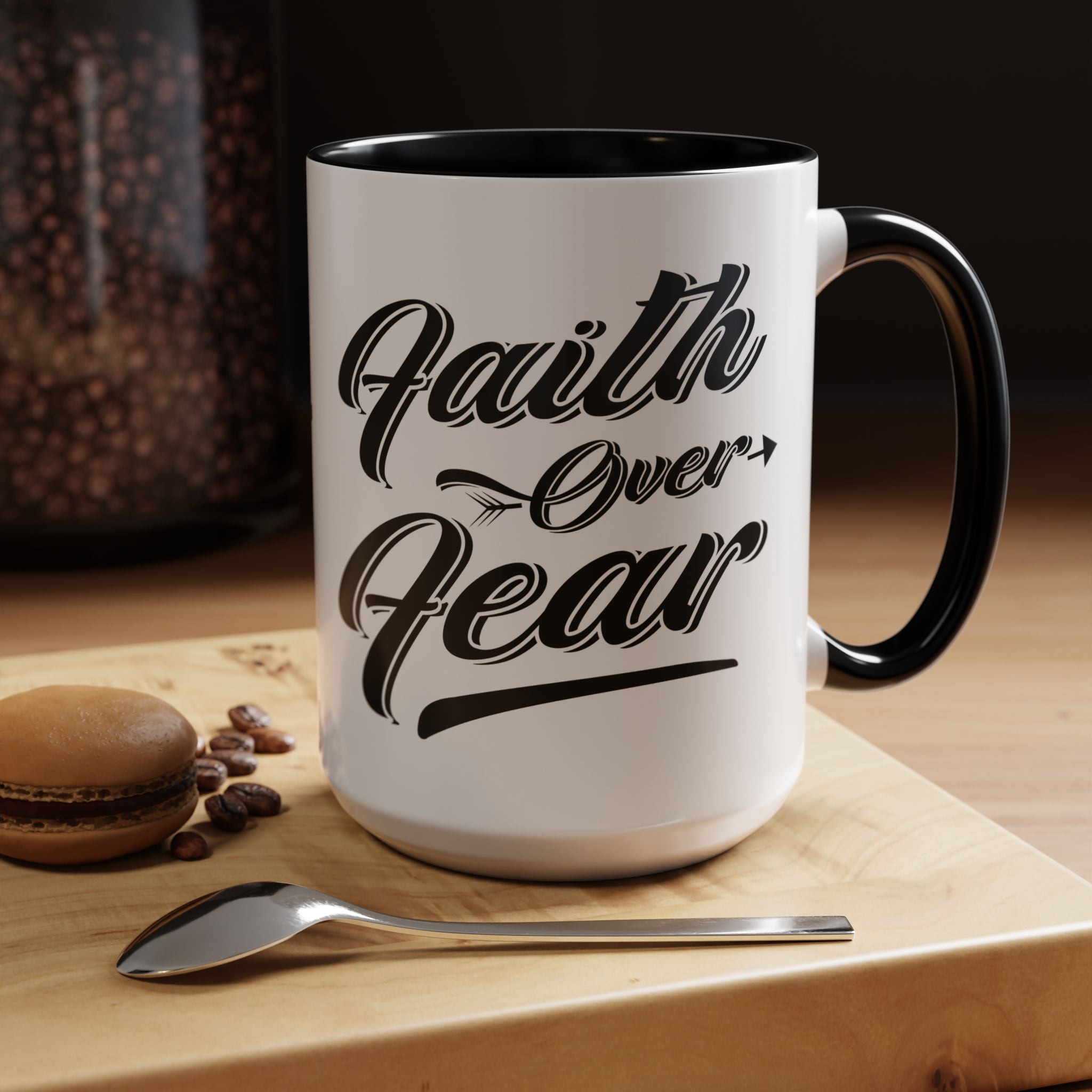 Faith Over Fear Coffee Mug – 11oz & 15oz Inspirational Christian Quote, Colorful Interior