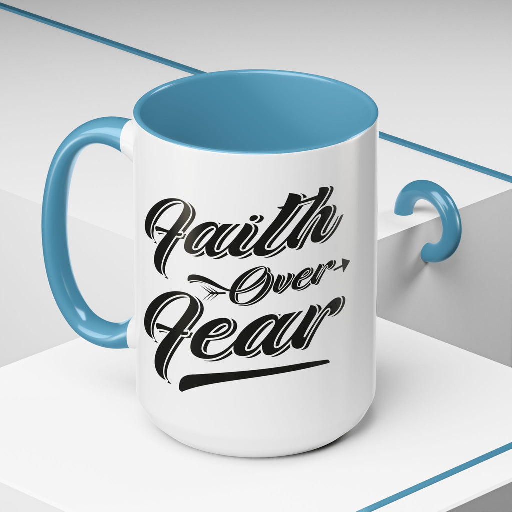 Faith Over Fear Coffee Mug – 11oz & 15oz Inspirational Christian Quote, Colorful Interior