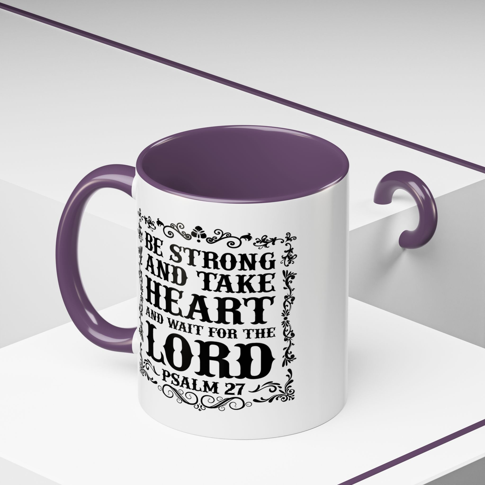 Be Strong and Take Heart Coffee Mug – 11oz & 15oz Christian Scripture Design, Colorful Interior