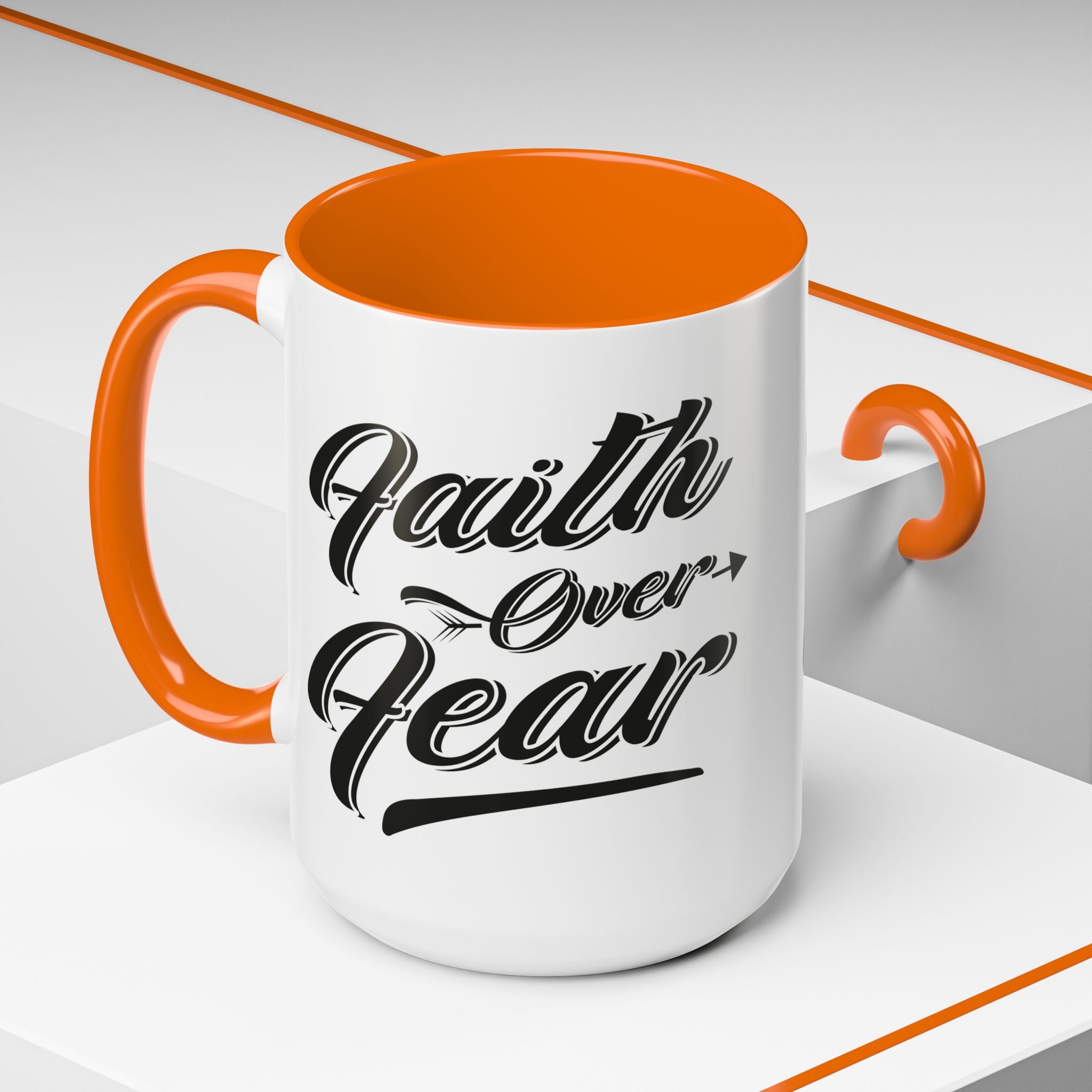Faith Over Fear Coffee Mug – 11oz & 15oz Inspirational Christian Quote, Colorful Interior
