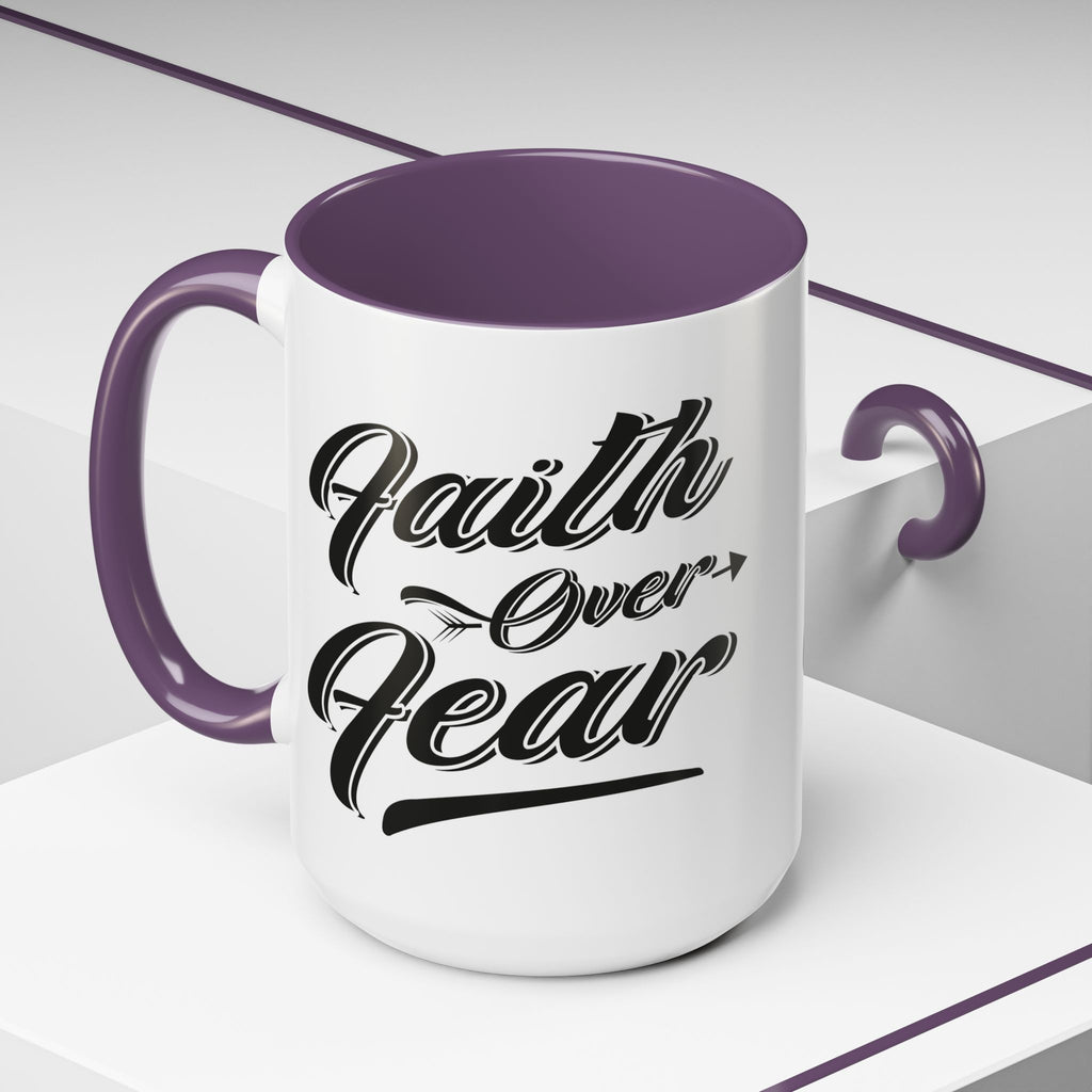Faith Over Fear Coffee Mug – 11oz & 15oz Inspirational Christian Quote, Colorful Interior