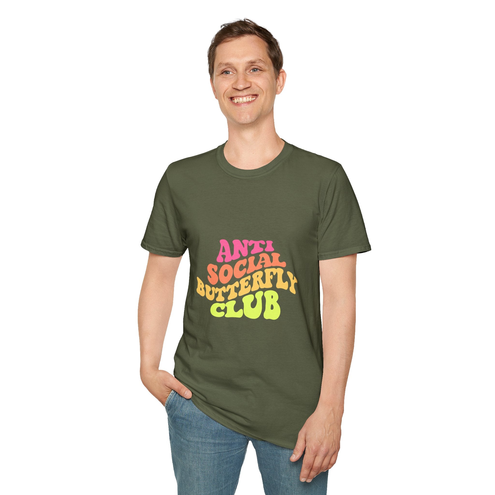 Anti Social Butterfly Club T-Shirt – Funny Introvert Graphic Tee, Sarcastic Unisex Shirt, Humor Casual Apparel