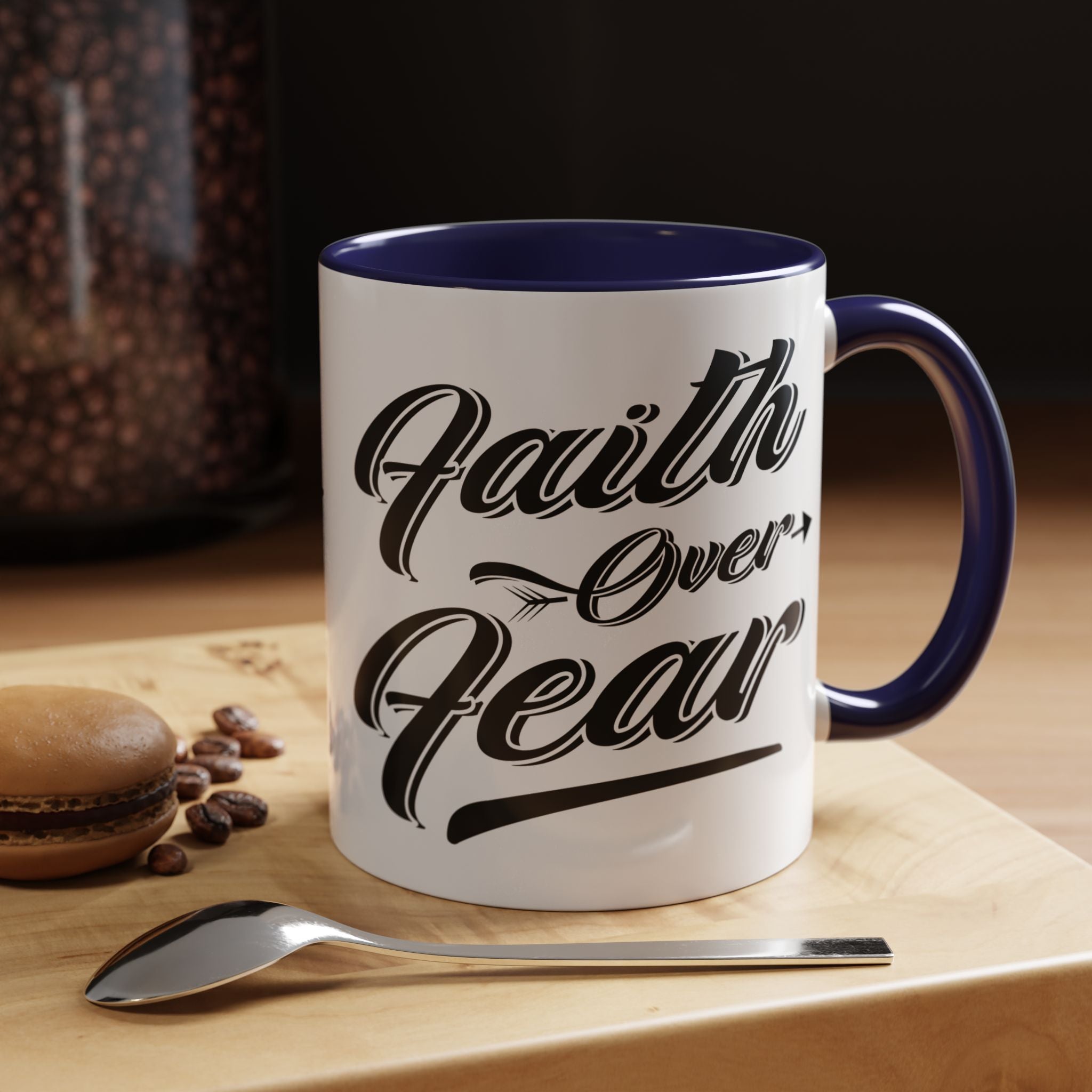 Faith Over Fear Coffee Mug – 11oz & 15oz Inspirational Christian Quote, Colorful Interior
