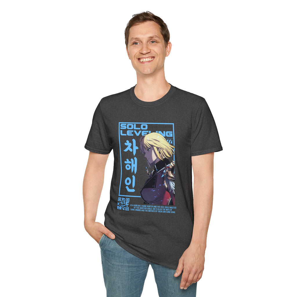 Solo Leveling Cha Hae-In Anime T-Shirt – Black Graphic Tee for Fans