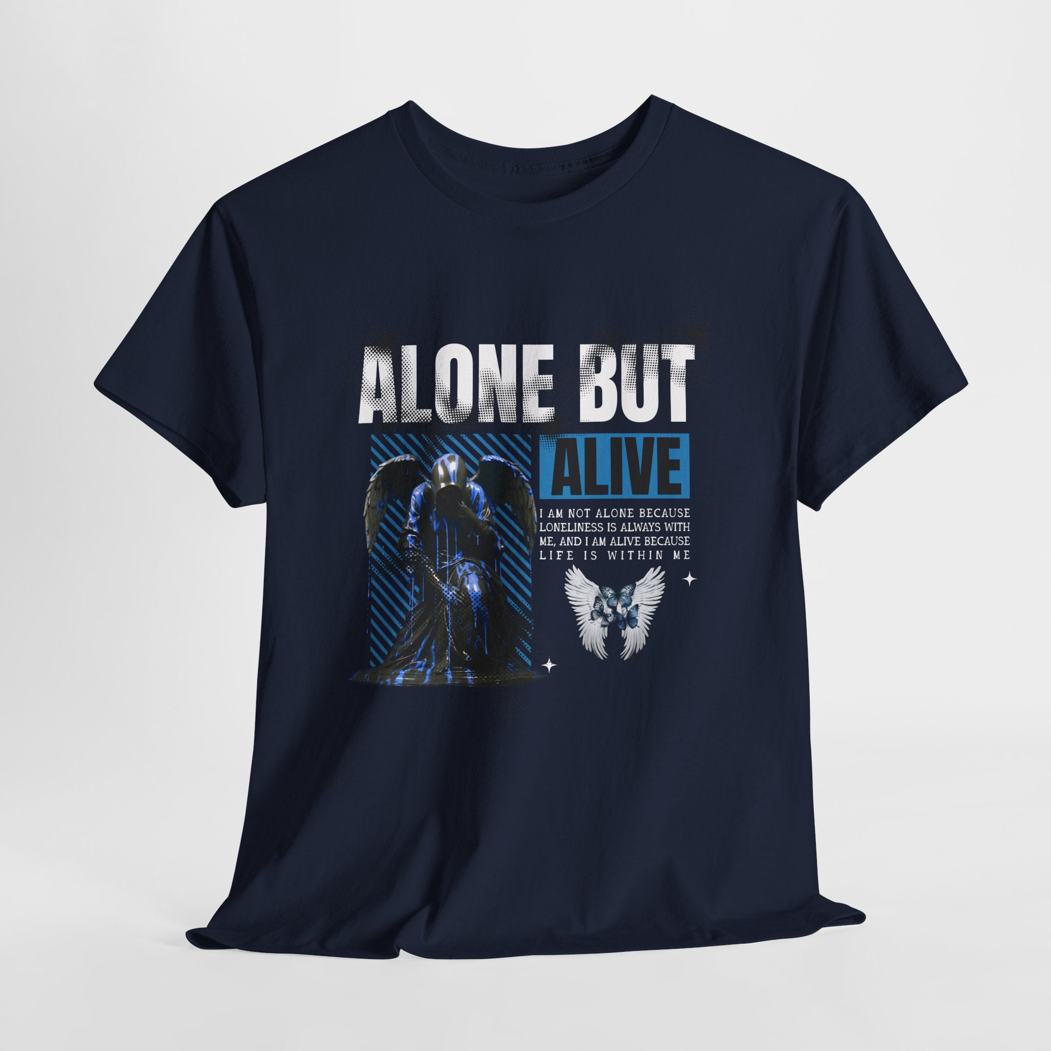 Alone but Alive" Dark Angel Statue with Blue Accents - Digital Art