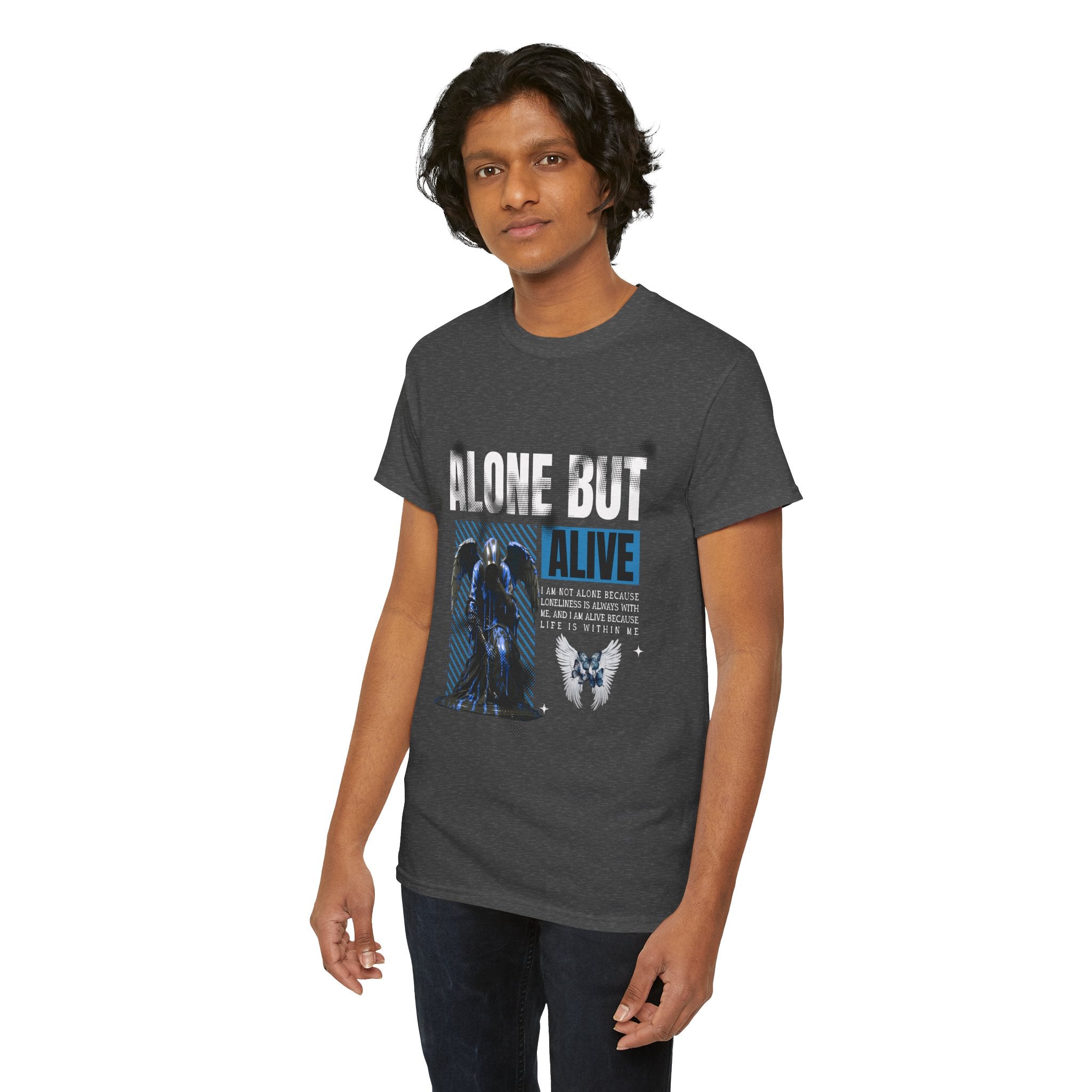 Alone but Alive" Dark Angel Statue with Blue Accents - Digital Art