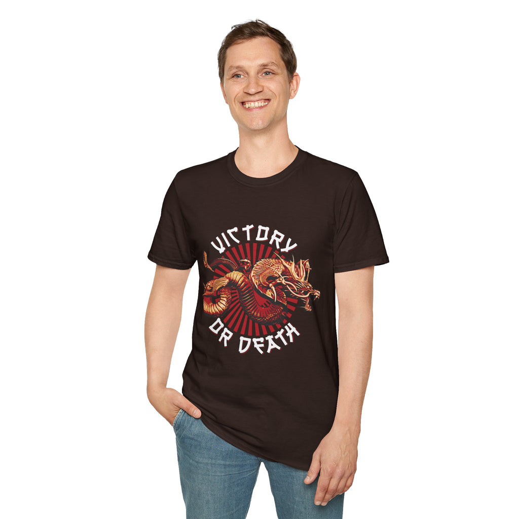 Victory or Death T-Shirt – Epic Dragon & Rising Sun Design for Fantasy, Samurai, and Warrior Fans